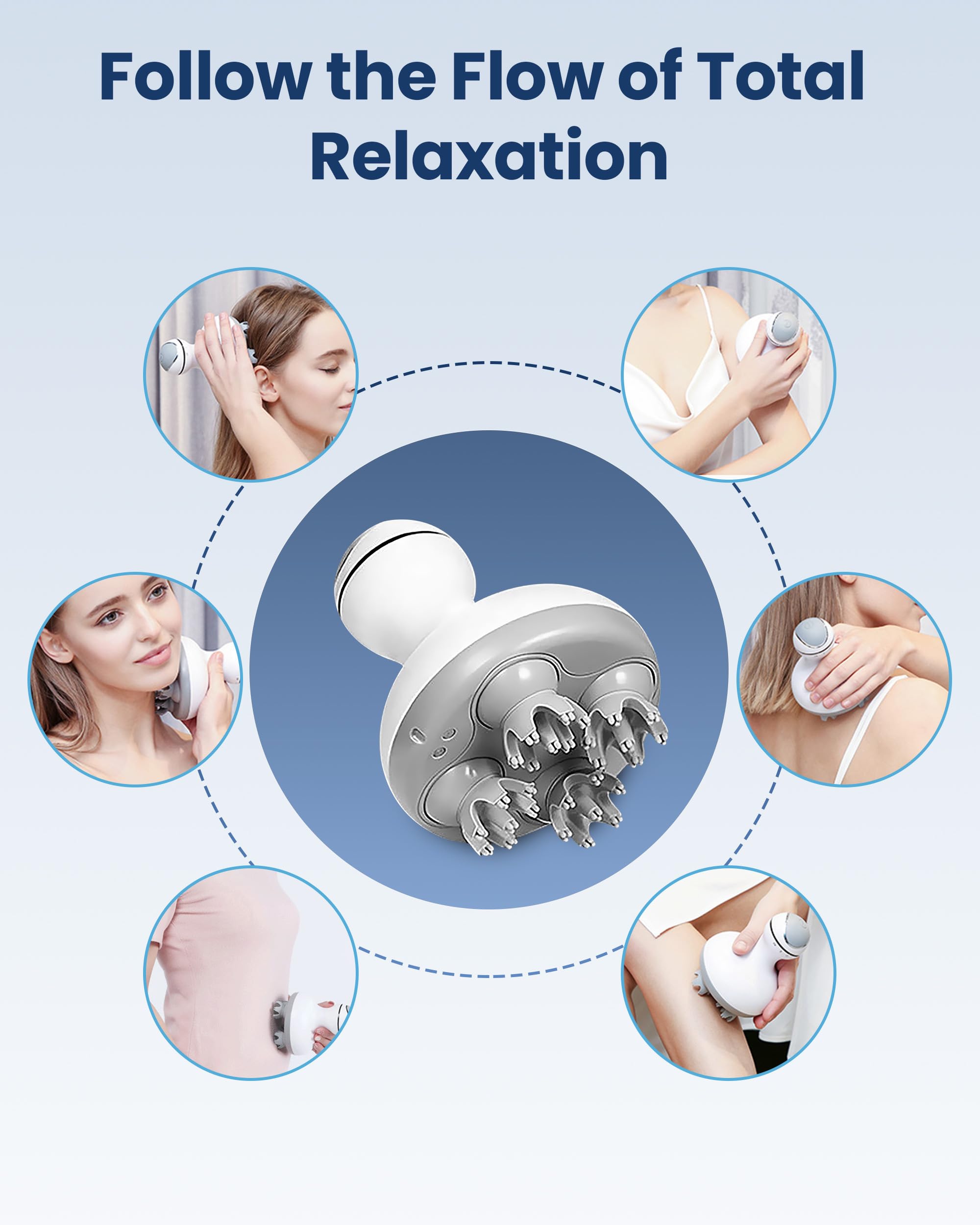 COMFIER Masajeador inalámbrico para el cuero cabelludo, masajeador eléctrico de cabeza con 84 nodos de masaje, masajeador portátil de mano para el crecimiento del cabello, limpieza profunda y