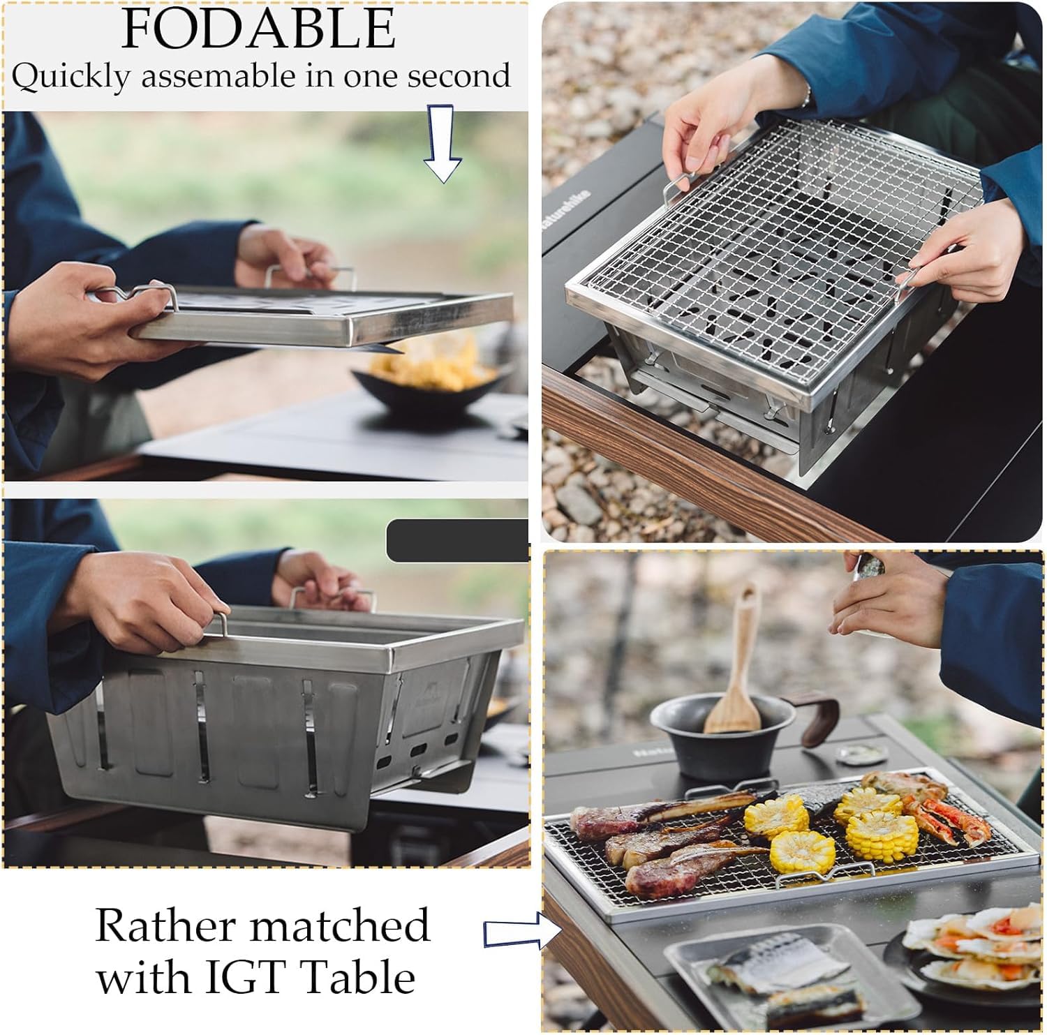 Naturehike - Griglia portatile a carbonella, pieghevole, portatile, per barbecue, mini affumicatore, piccola, per giardino, cortile, feste, picnic, viaggi, cucina all'aperto (piccola)