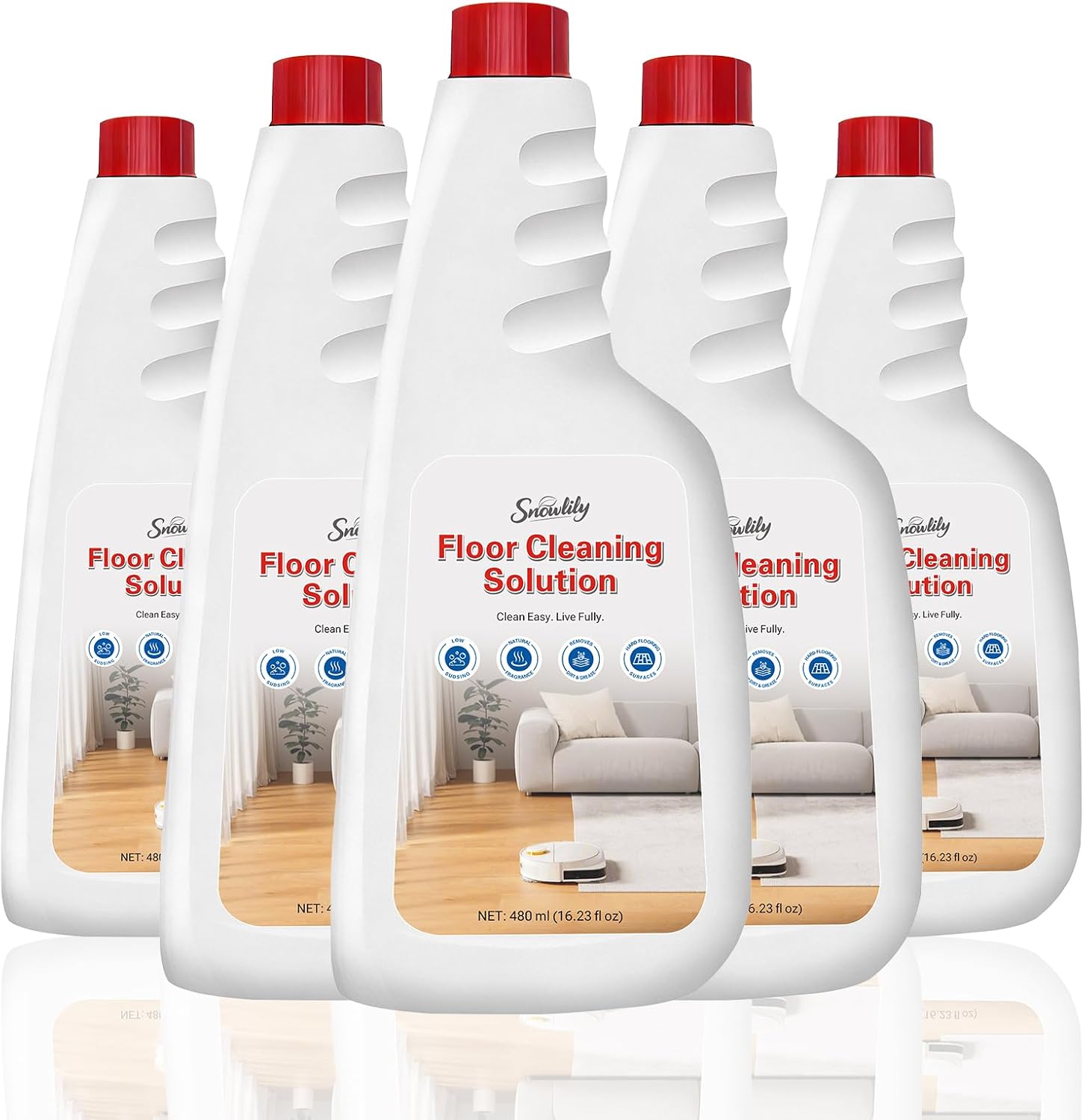Snowlily 5 Pack Floor Cleaner Solution for Hardwood & Tile Floors, All Robot Vacuum Mops & Wet Dry Vacuum Cleaners, 1:100 Dilution Ratio