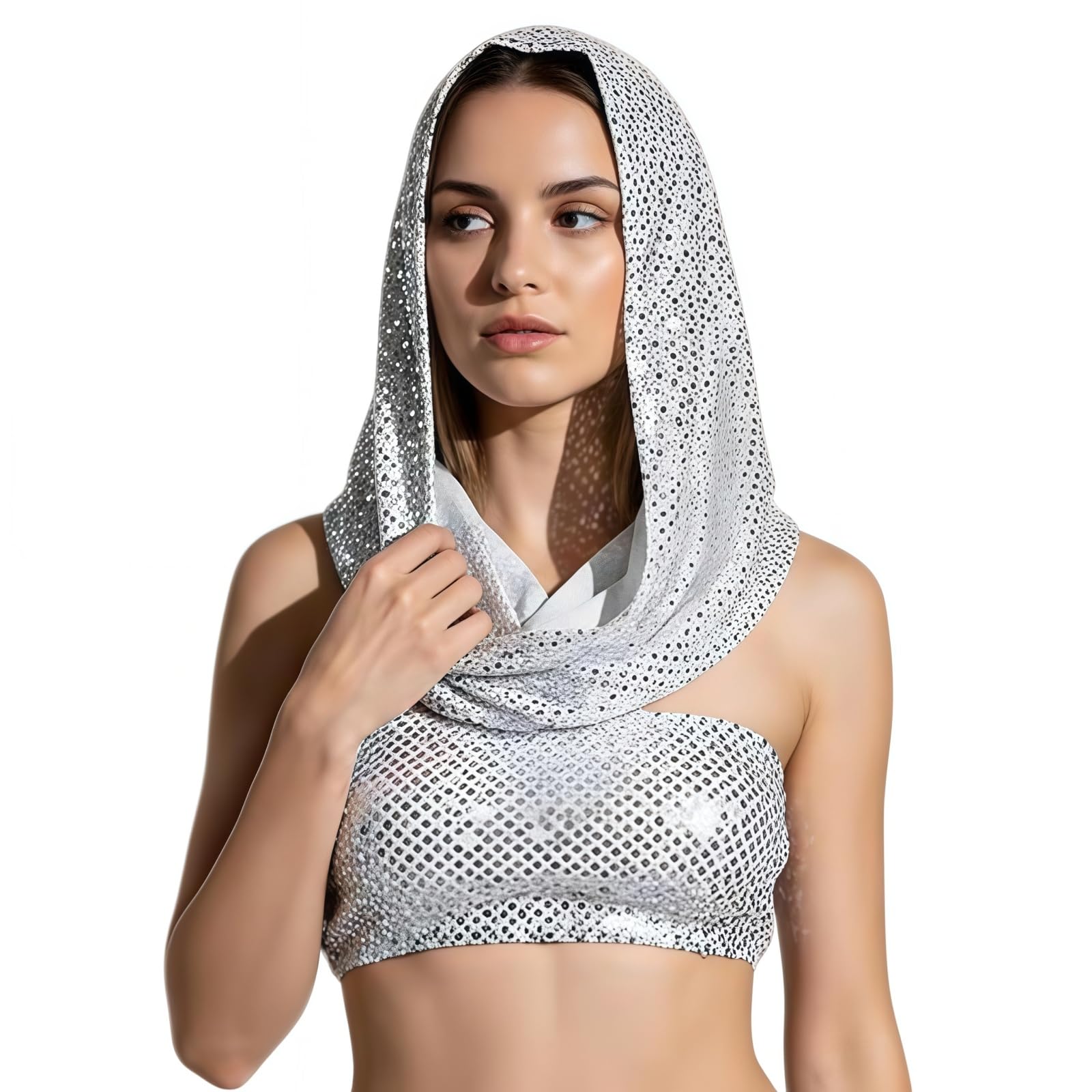 Sequin Unisex Rave Hood, Stretchy Sparkly Bandana Head Scarf Veil Cap Nightclub Headwrap Headpiece Turban Caps Hair Accessories for Women Girls Halloween & Concerts Festival Outfit Costume Accessory - Image 4