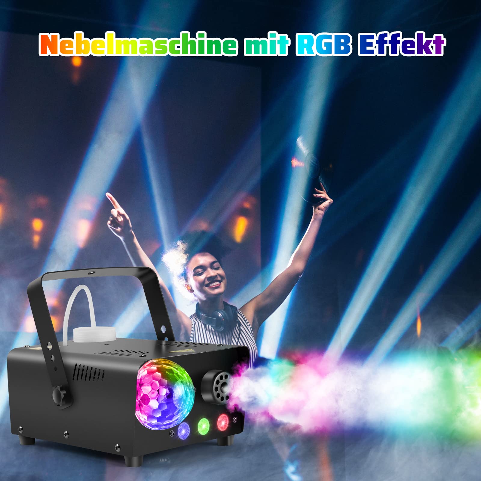 800W Nebelmaschine mit Discokugel, 3 LED RGB Effekt Licht Smoke Machine,Mini Fog Rauchmaschine mit kabelgebundenen und Funkfernbedienungen für DJ Disco Party,Halloween,Hochzeiten Weihnachten