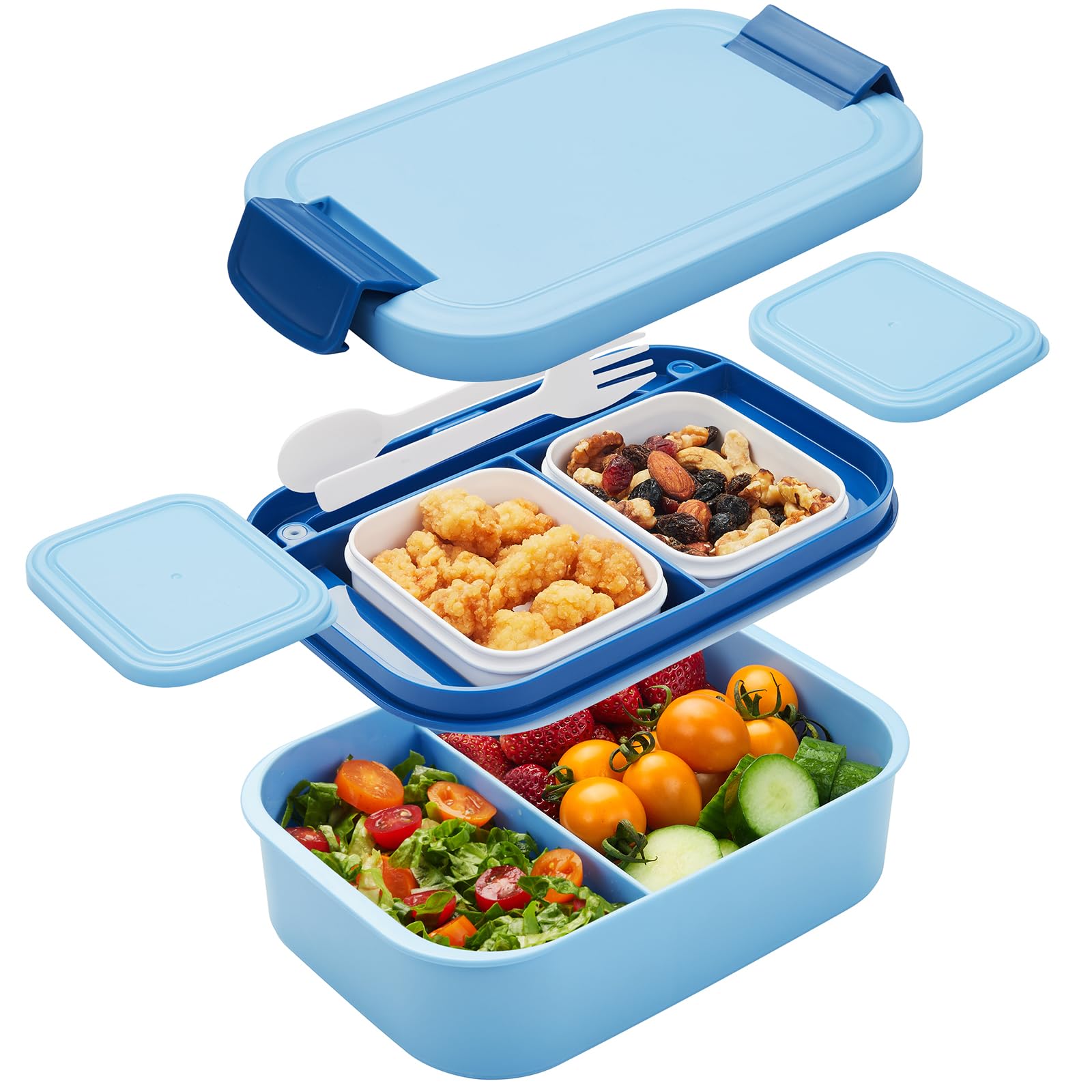 Bento Box Adult Lunch Box- Stackable Lunch Box Container for Kids & Women & Men with Utensil Set , Leak-Proof, Microwave & Dishwasher Safe - Ideal for Meal Prep, Work, School, and Trave(Blue)