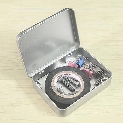 Miniatura 8 de 12 recipientes rectangulares de metal vacíos con bisagras para necesidades básicas, organizador de almacenamiento para el hogar, juego de mini