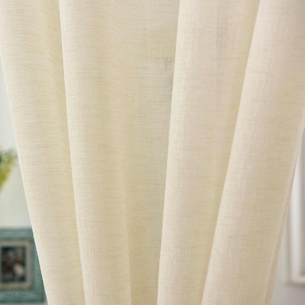 WOLTU Cortina con Ojales Transparente Aspecto para Ventana Cortina Decorativo para Salón Habitación Infantil Dormitorio 140x225 cm, Crema(2 Piezas)