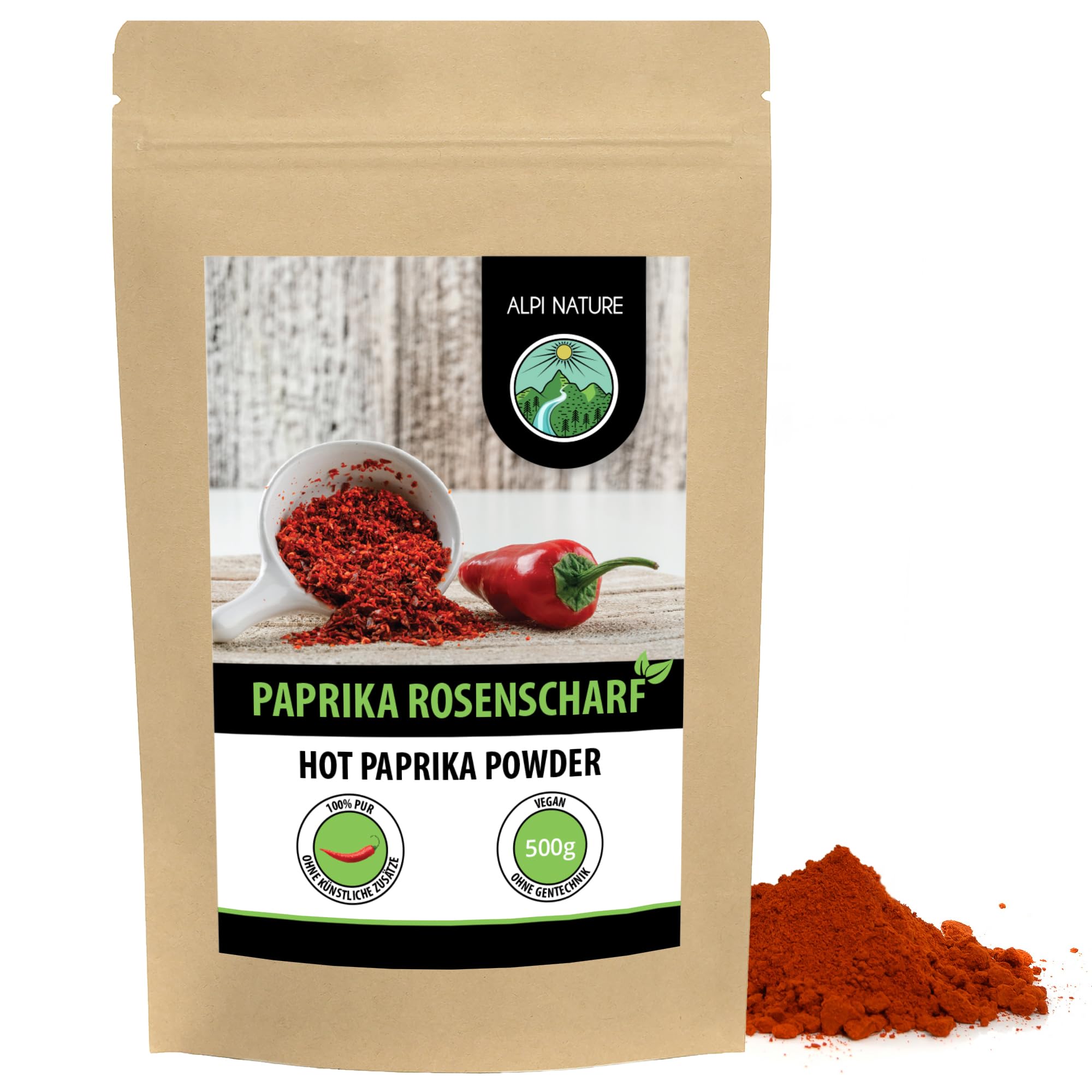 Alpi Nature Paprika rosenscharf 500g, Paprika Pulver scharf, Paprikapulver gemahlen zum Kochen