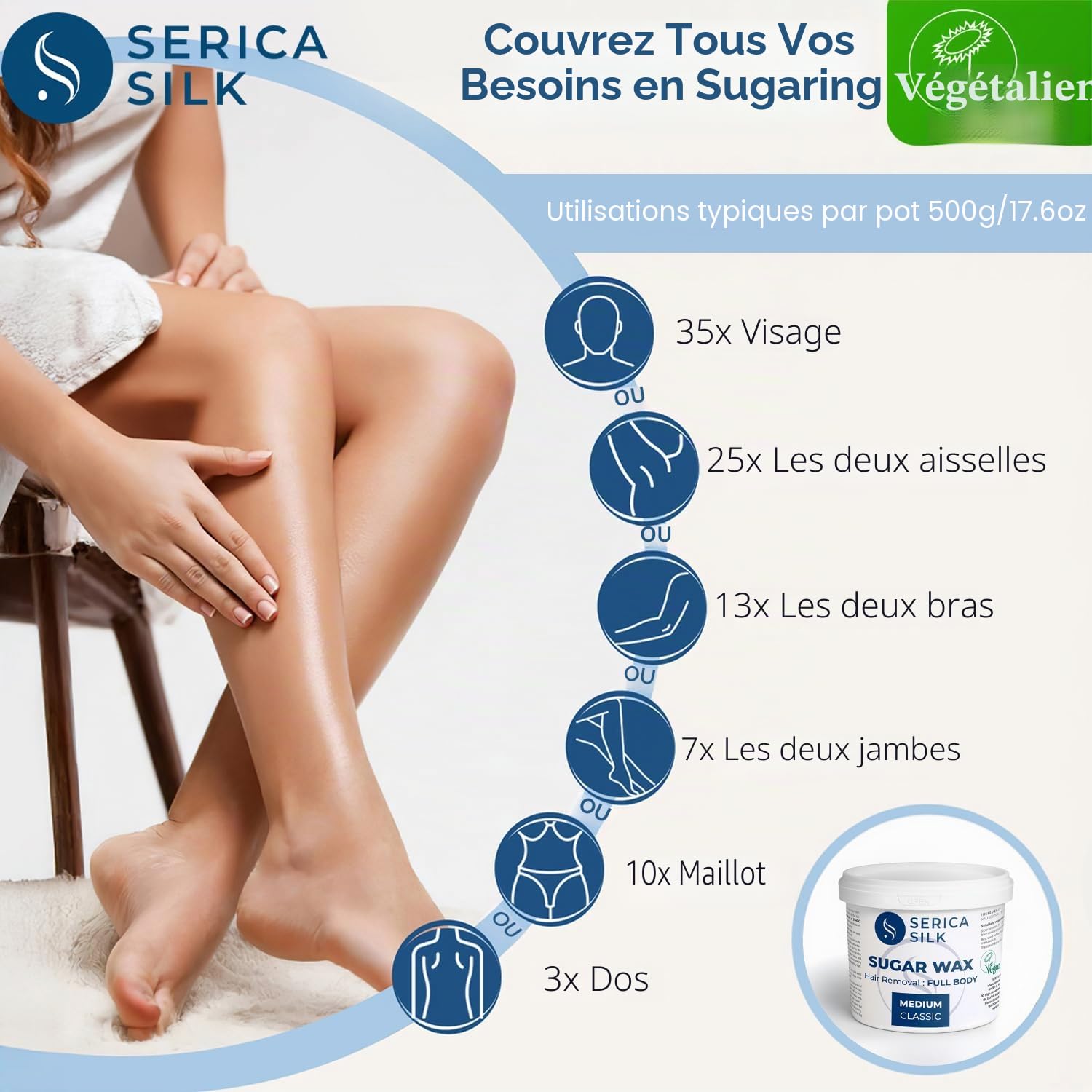 Pâte au sucre - 500 g - Cire au sucre de densité moyenne pour le corps, le bikini et les jambes - Pour débutants et professionnels, salon et maison - Sans chauffage, végétalien et hypoallergénique