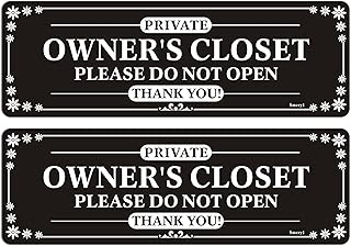 Owner's Closet Do Not Open Signs 9” x 3”Owners Closet Signs, Private Door Sign, Do Not Open Sign, Self-Adhesive Backing, Thick Acrylic, Easy to Install, 2 Pack