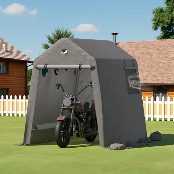 Outdoor Storage Shelter Shed,6'x8'Heavy Duty Motorcycle Storage Sheds,Portable Tarp Shed with Roll-Up Door and Ventilated Windows,Golf Cart Garage