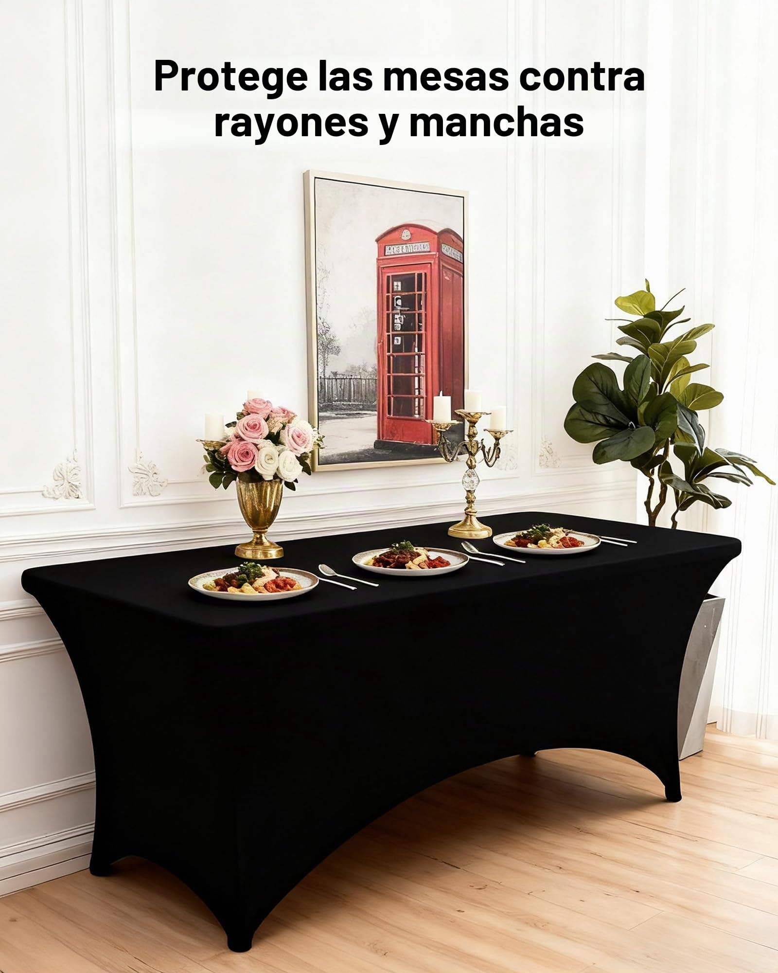 VEVOR Manteles Rectangulares de Licra Elástica para Mesas, Lavables y Antiarrugas, 95% Poliéster y 5% Elastano, para Fiestas, Bodas, Banquetes y Festivales, Negro, 10 uds, 183 x 76 x 76 cm