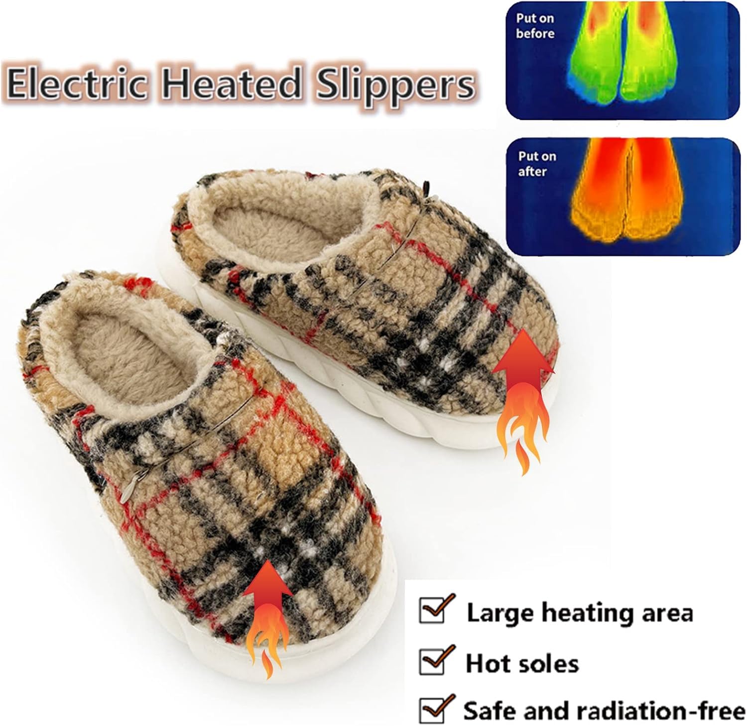 Pantofole Riscaldate Ricaricabili Tramite USB per Uomo E Donna, Scaldapiedi per Piedi Freddi, Scarpe Riscaldate Elettriche, Antiscivolo, Scaldapiedi, Stripe 3, 40/41
