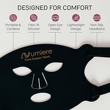 Numiere Time Keeper LED Face Mask Lightweight, Flexible, and Multi-Wavelength Red, Blue, Infrared (NIR) LED Contour Technology Wearable Facial Beauty Device for Personal Use and Skincare Routines
