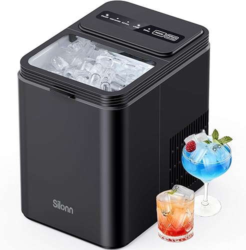 Miniatura 19 de Silonn - Máquina de hielo para encimera, máquina de hielo portátil con asa de transporte, máquinas de hielo autolimpiables con cesta y cuchara, 9