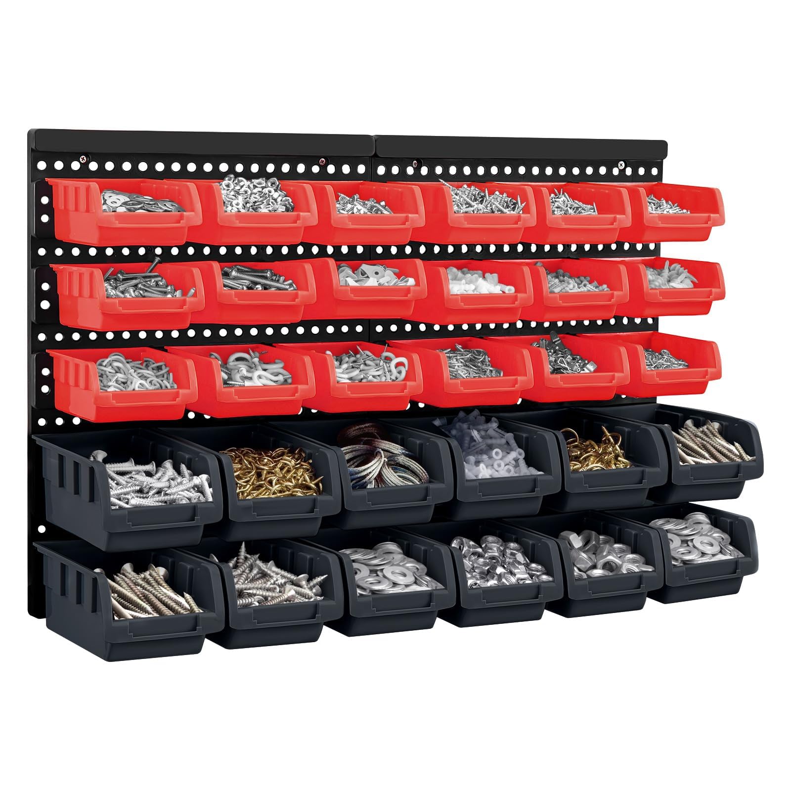 CROWNSHOP 32 PCS Wall Mount Storage Organiser Bin Panel Rack DIY Tool Bits Boxes 64 * 41cm Wall Mounted Pegboard Hook, Storage Bins and Panel Set Tool, Parts and Craft Organizer(Orange+Gray) โ image 1
