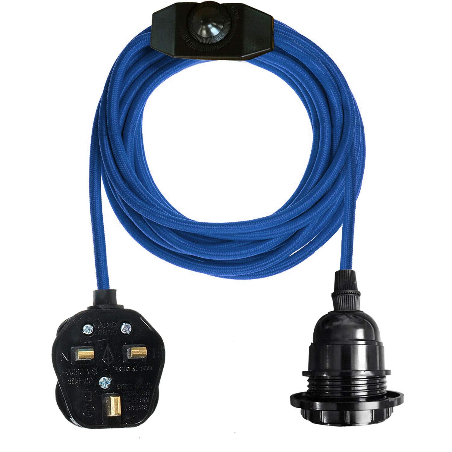 LEDSone Ceiling Pendant Light Fitting with E27 Plug-in Lamp Holder 4m Fabric Cable -Dimmer Switch and UK Plug for DIY Lighting Hanging Lamps and Home Décor