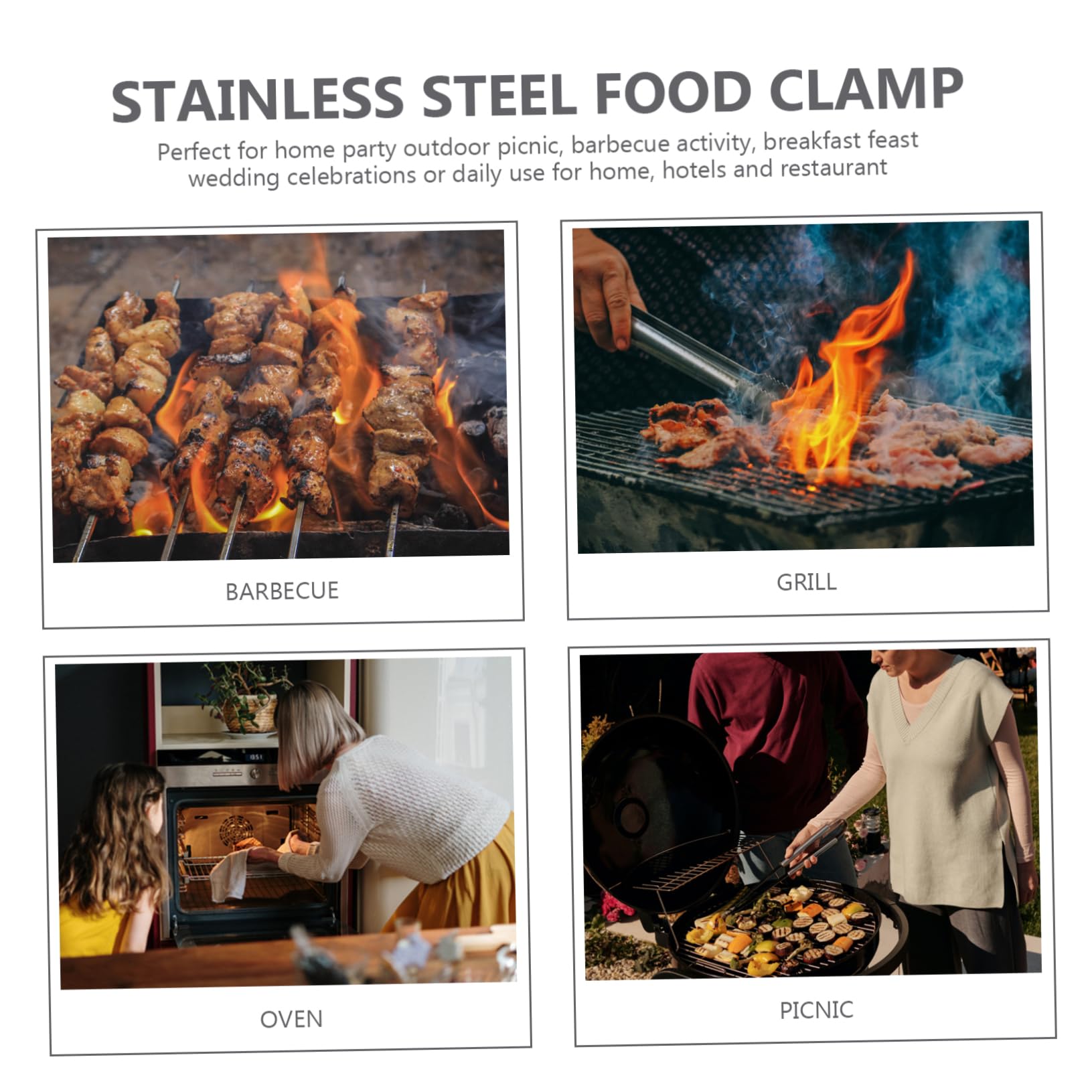 COLLBATH 1Pc Stainless Steel Serving Tongs Ergonomic Lightweight Heat Resistant Food Clip for Home Bbq Picnics and Parties for Safe Handling and Serving Without Crushing Food