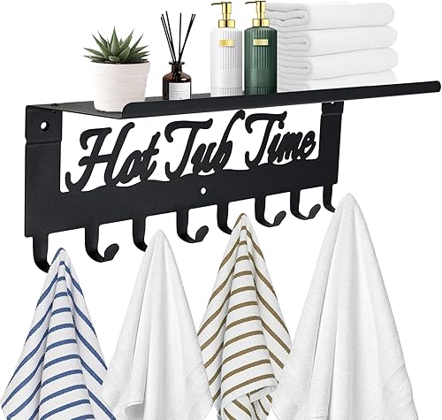 Toallero negro para bañera de hidromasaje con estante