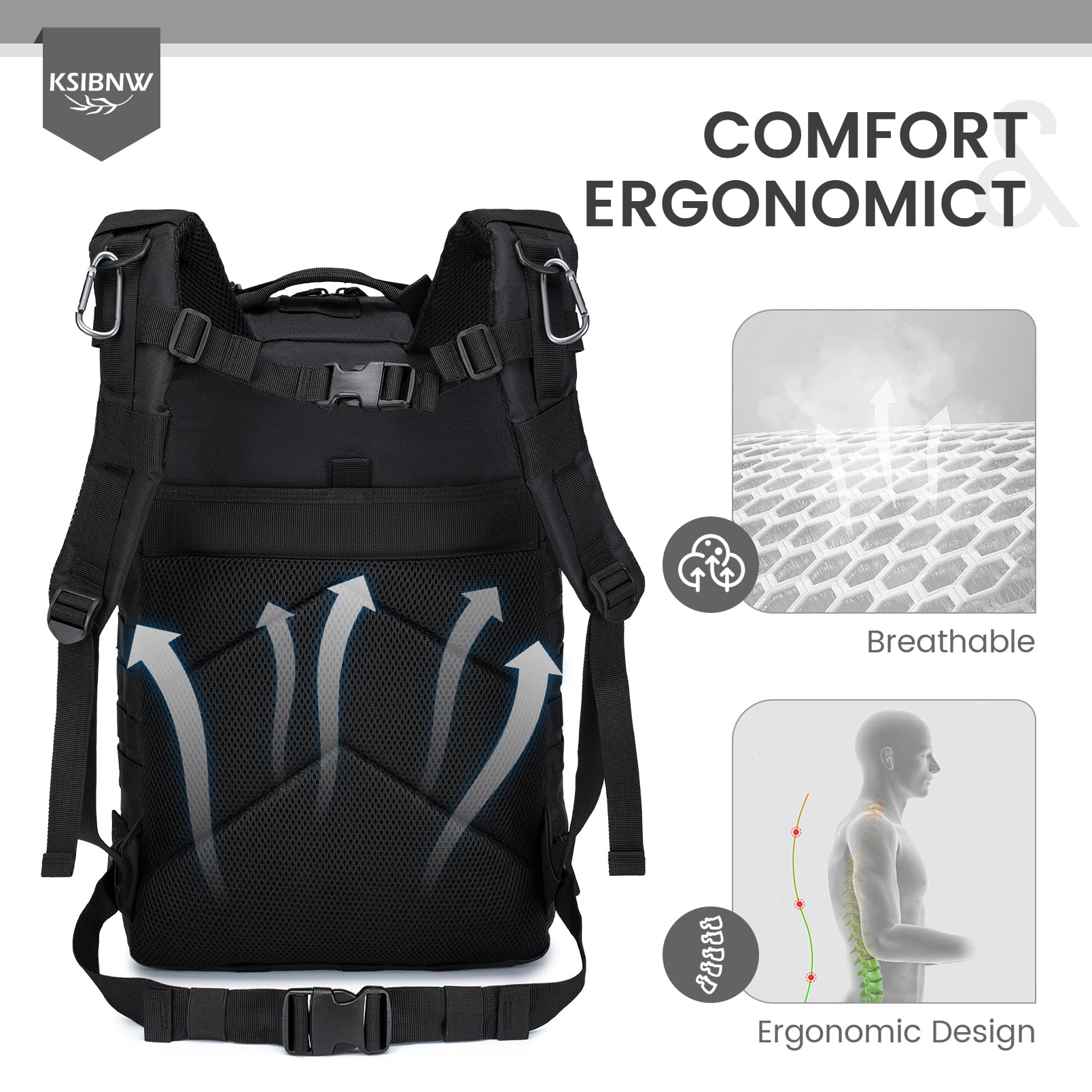 KSIBNW Mochila Táctica Militar 50L,Paquete de Asalto Molle Mochila Bolsa de Emergencia de 3 Días para Caza Senderismo Acampada y Actividad al Aire Libre,Senderismo,Camping,Trekking