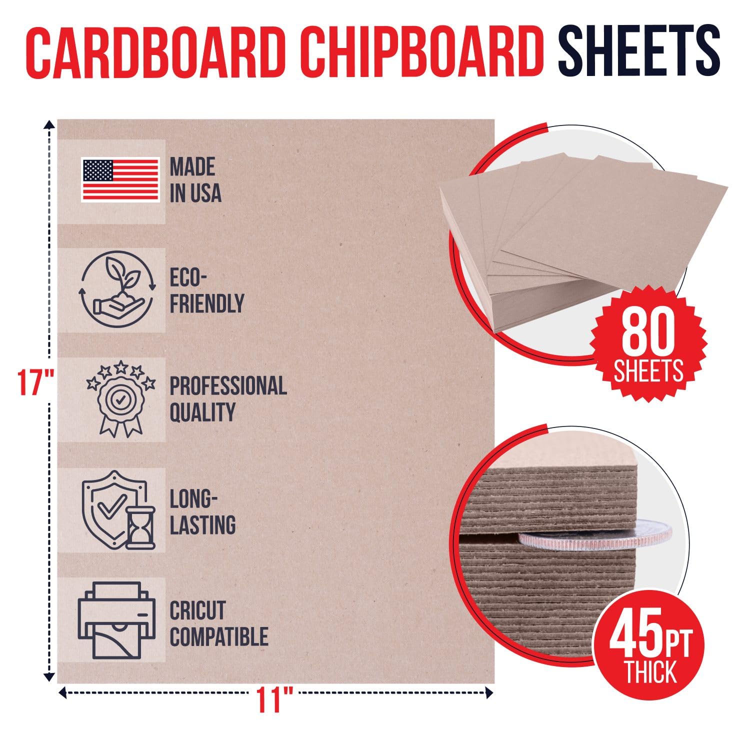 27,9 x 43,2 cm, braune Kraftpapier-Spanplatten, 45 Stück, hergestellt in den USA, robuste, extra dicke Spanplatte (Packung mit 80 Stück), langlebige Spanplatte für Bilderrahmen, Buchumschläge