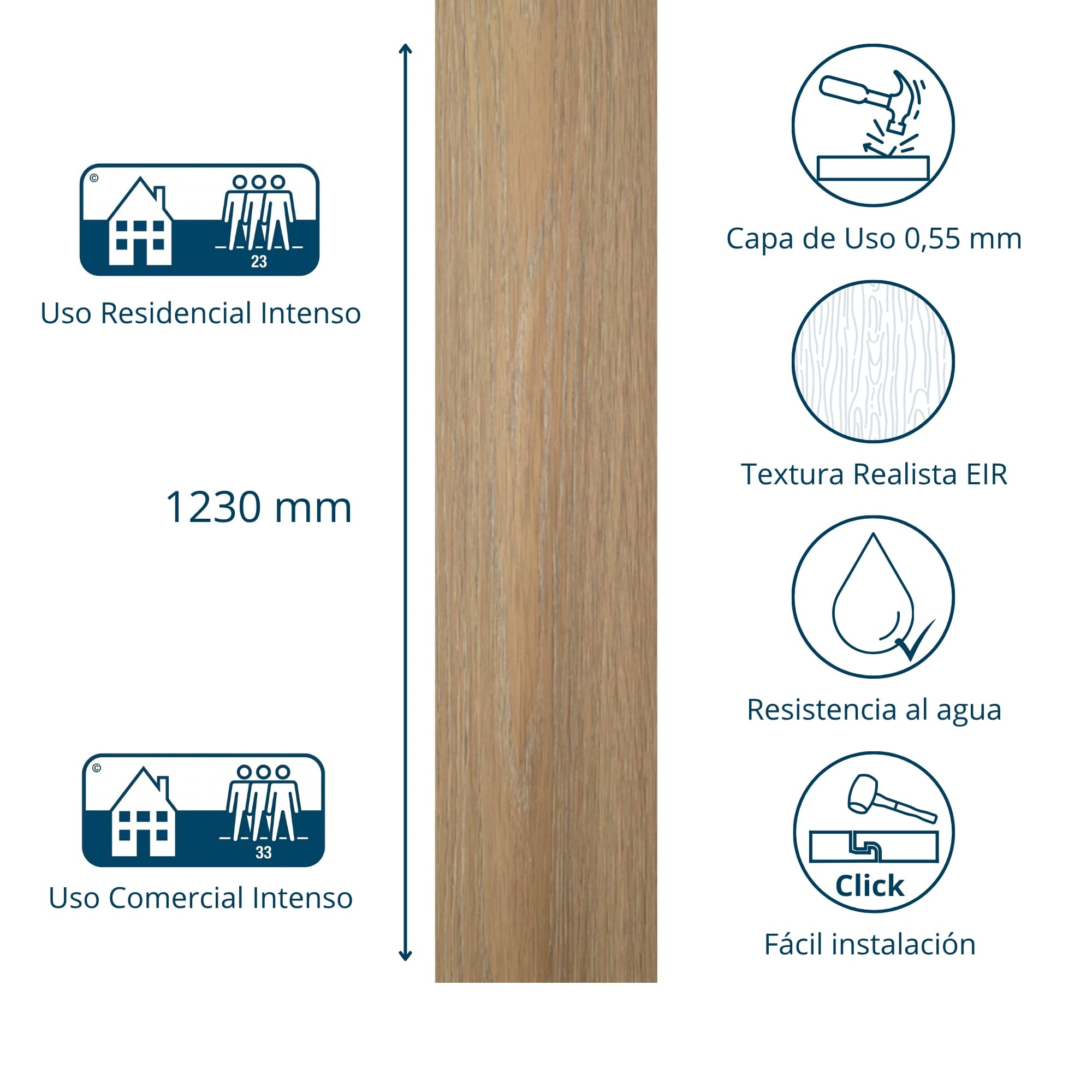 Suelo vinílico SPC click 5 mm efecto madera Roble Ámbar (2,21 m²) - ISOVEX