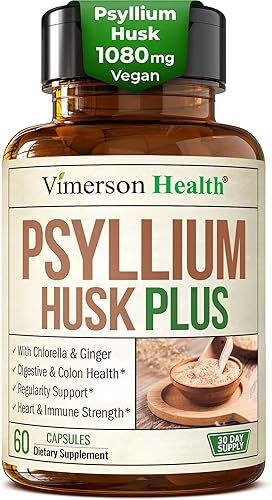 Cápsulas de polvo de cáscara de psyllium. Suplemento de fibra para la salud digestiva, del colon y del intestino, píldoras dietéticas de fibra con
