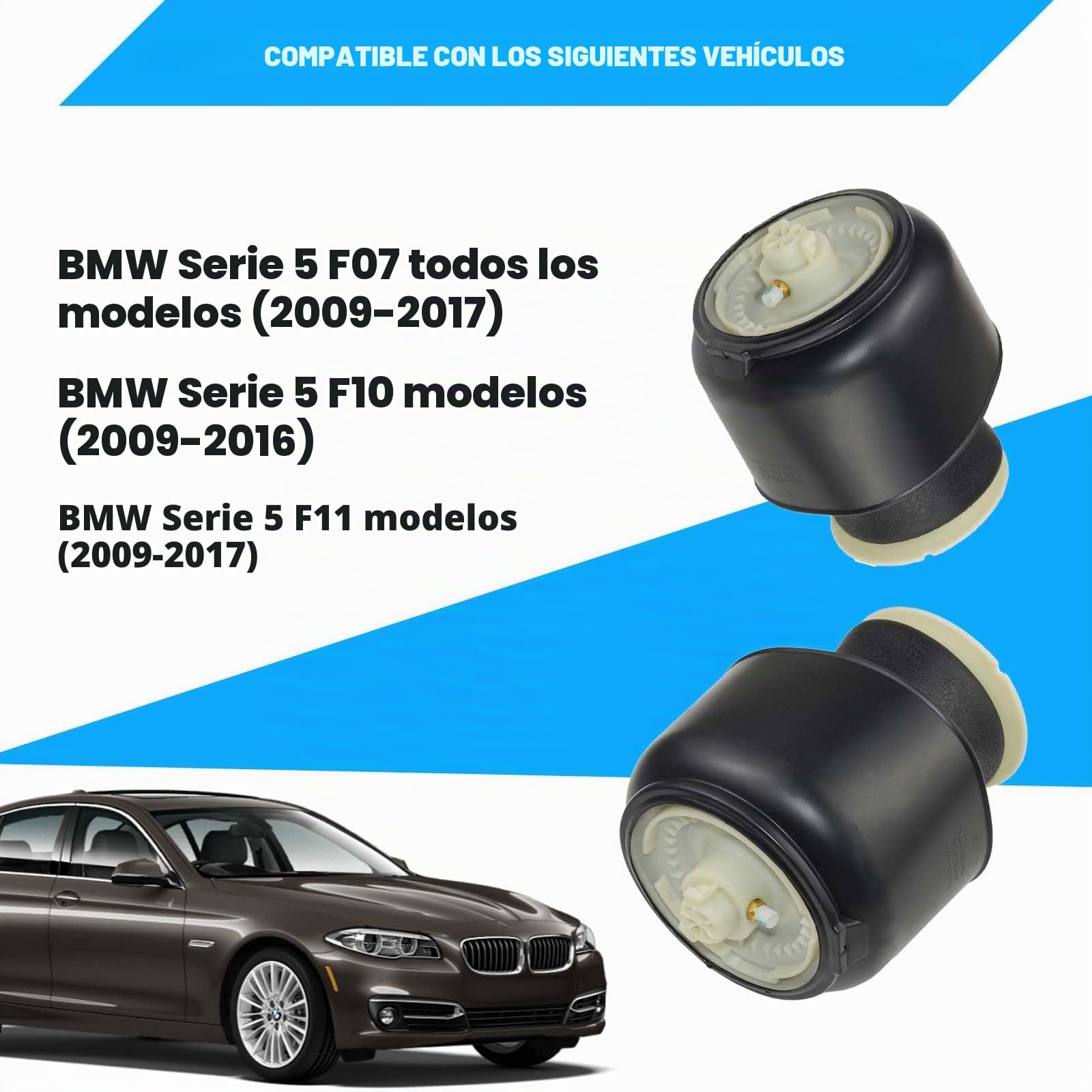 Pareja de amortiguadores de aire traseros izquierdo y derecho compatibles con 2010-2015 Serie 5 F10 2009-2015 Serie 5 Gran Turismo F07 2010-2015 Serie 5 Touring F11 Recambio para 37106781827