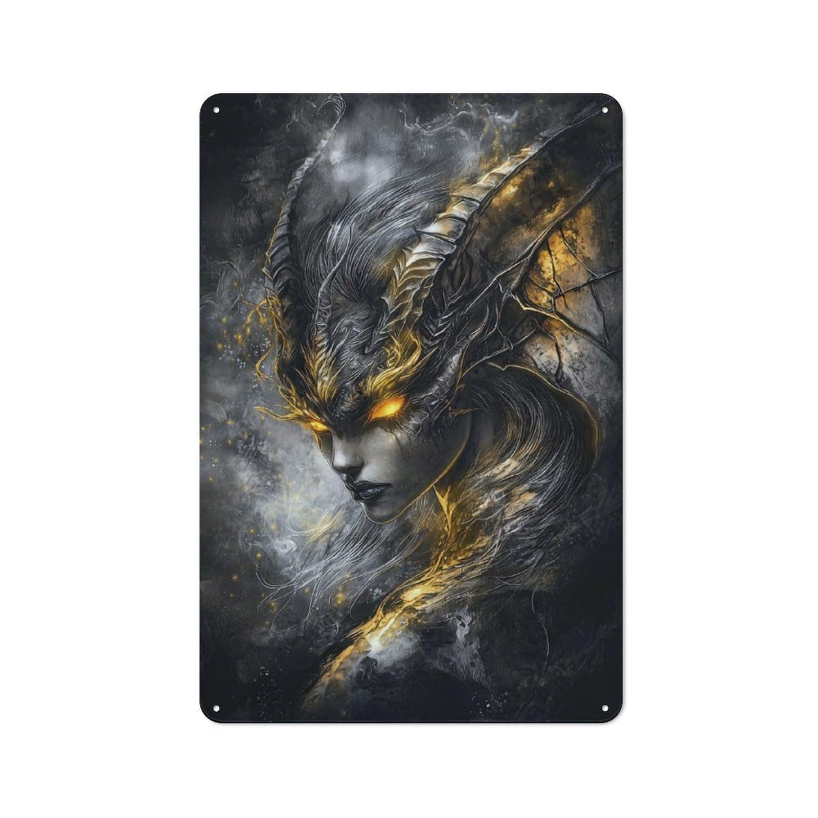Junmoney Succubus With Golden Eyes Vintage Metal Wall Sign 30X20cm For Café Or Restaurant, For Metal Sign Collectors, For Garage And Workshop Walls