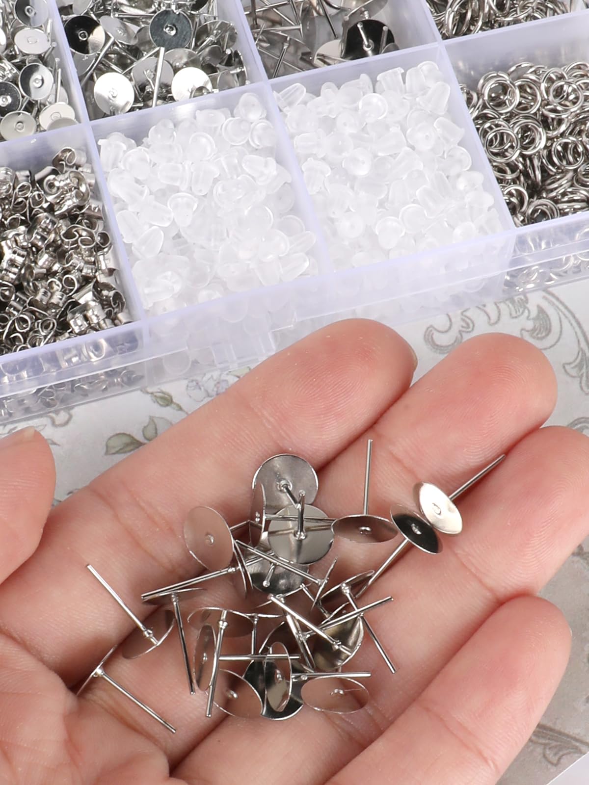 2000-Pack Earring Backs & Posts, Jewelry Making Kit with Butterfly Clutches & Rubber Ear Stoppers in Storage Case (4mm 5mm 6mm 8mm Sizes)
