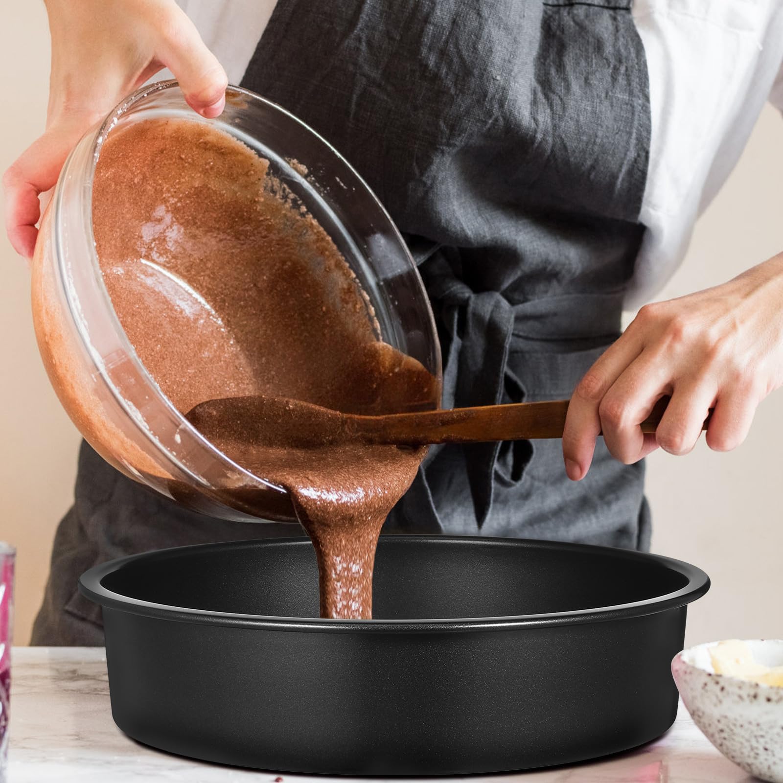 Zerodeko 3 Moldes Redondos para Hornear Pasteles de Acero al Carbono con Papel de Pergamino, Antiadherentes y Fáciles de Usar para Diversas Situaciones de Repostería