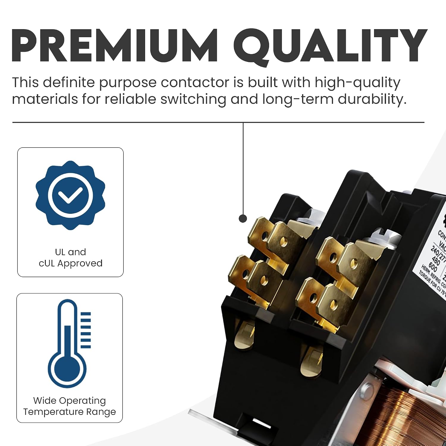 1 Pole Definite Purpose Contactor 24V Coil, 25 Amp Definite Purpose, UL Recognized and Approved for use with A2L Refrigerants, Line Lugs, Load Screws, ControlGear DW251A-12 (1P 25A 24V Coil)