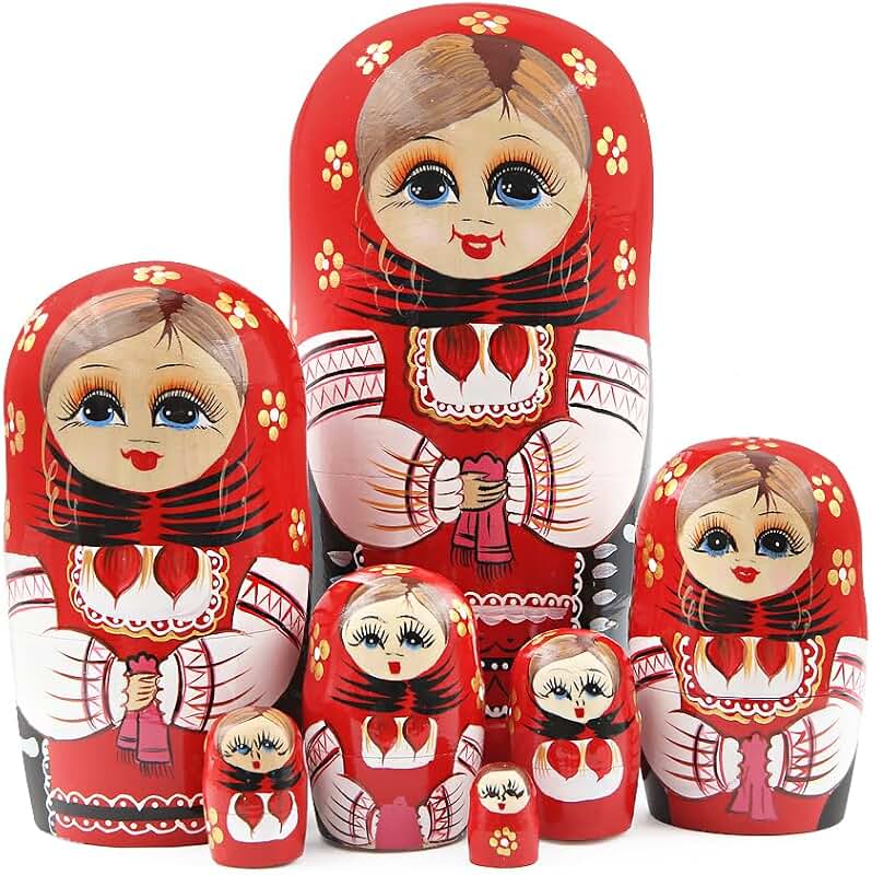 Lot De 5 Poupées Russes Gigognes En Bois – Fleurs Rouges Et Roses, Peintes à La Main, Jouet Empilable Pour Chambre D'enfant – Cadeau Anniversaire Filles