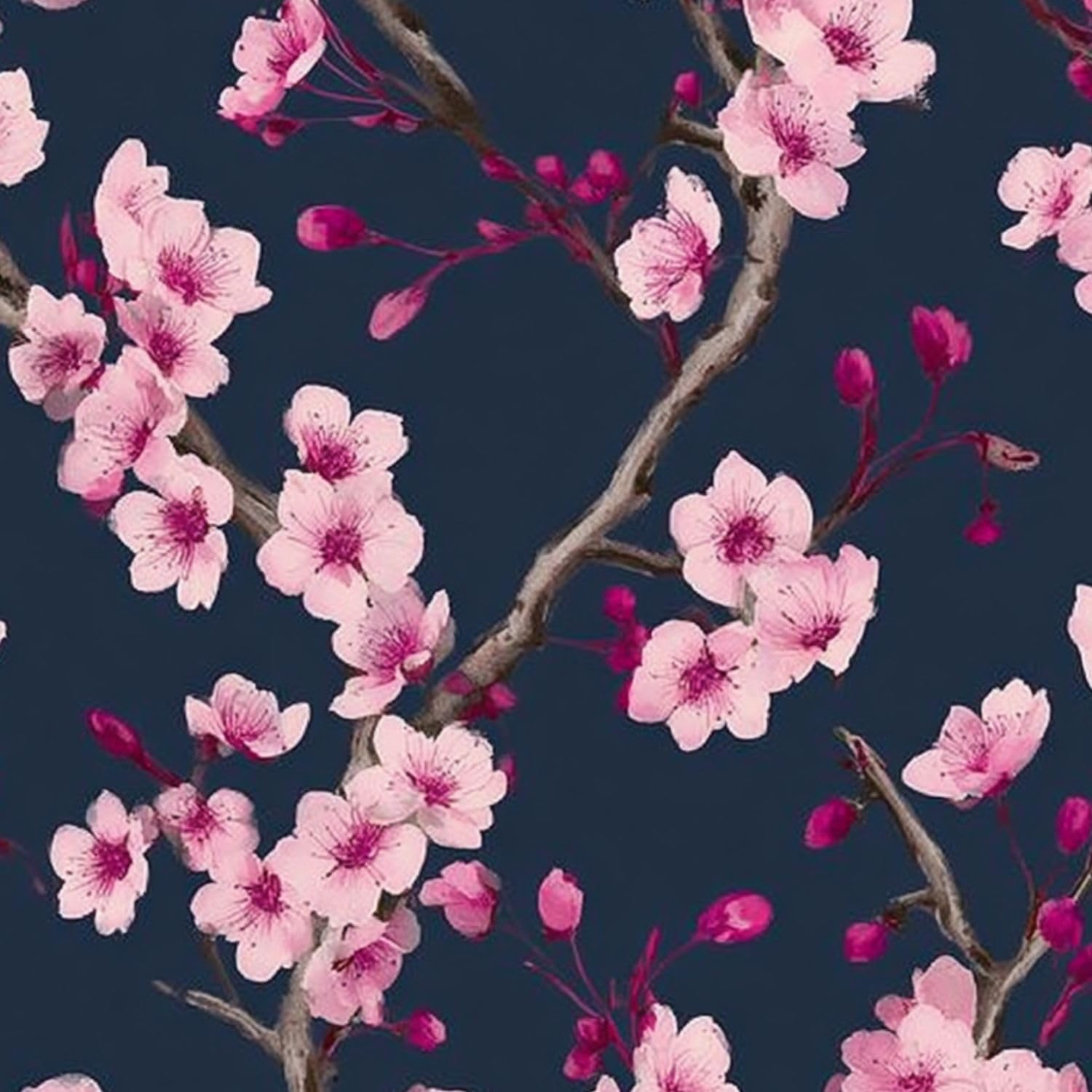 Deruinvaio Color2 Self Adhesive Feature Removable Seamless Pink Cherry Blossom Branches Botanical Peel And Stick Vinyl Wallpaper Roll, Sticky Lining Paper For Bedroom, Living Room, Kitchen Walls