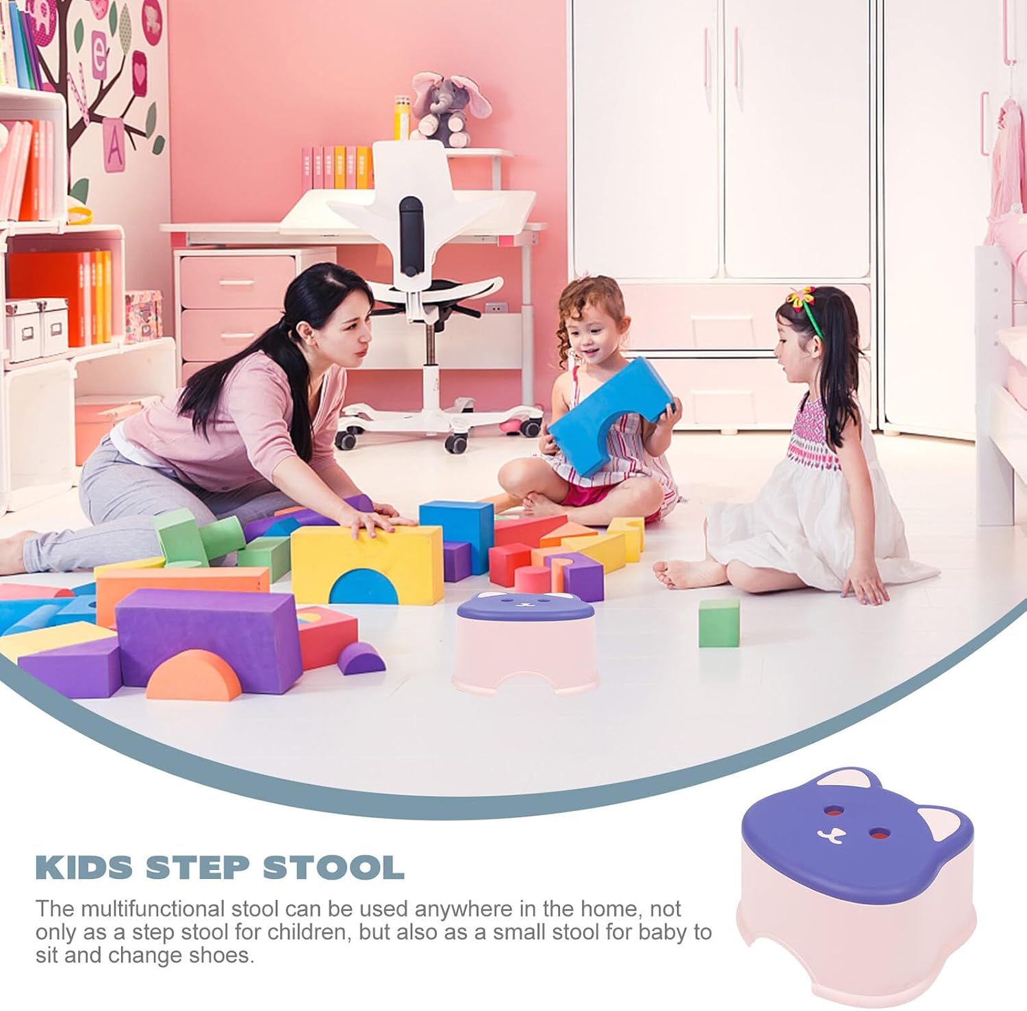 Cartoon Animal Small Plastic Footrest Non-Slip Bathroom Seat for Thickened PP Material and Safe for Home and Kindergarten Use Pink