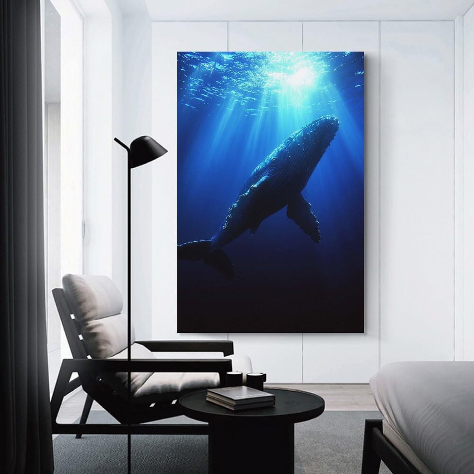 Junmoney Unframe-Style-20-1 Room Decor Wall Art Humpback Whale Swimming In Blue Ocean, 24X36inch(60X90cm), For Office Decor, Home Working Or Creative Rooms, An Interior Accent For Desk Areas