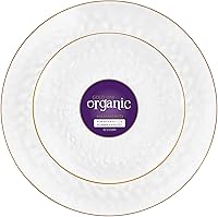 Vista 99 de PARTY BARGAINS 7" & 10" Organic Collection Hammered Appetizer and Dinner Plates Combo with Gold Rim – Transparent White, 32-Pack Disposable Plastic