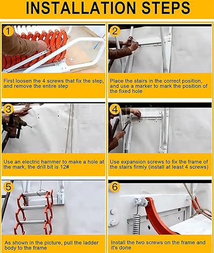 Miniatura 9 de Escalera telescópica para ático montada en la pared para loft casero, escalera de ático desplegable de aleación, escaleras de ático con pasamanos,