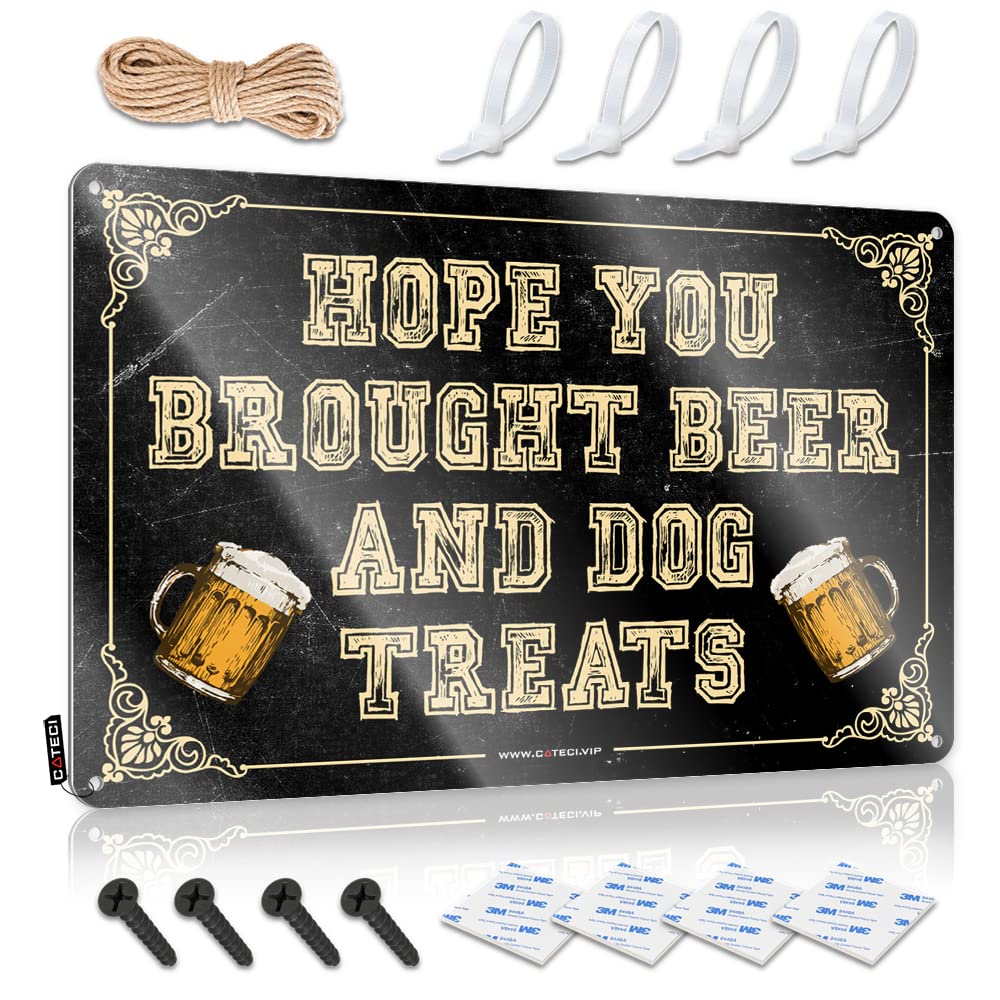 Bar Tin Signs Vintage Hope You Brought Beer And Dog Treats Sign Bar Rules Tin Metal Sign Home Decor Men(30X40CM)