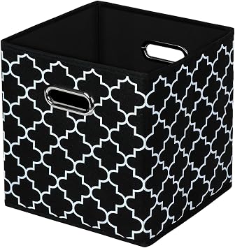 Black Foldable Storage Cubes Bins , Fabric Storage Box Cubes Organizer Baskets with Dual Handles for Home Organizer Black Light