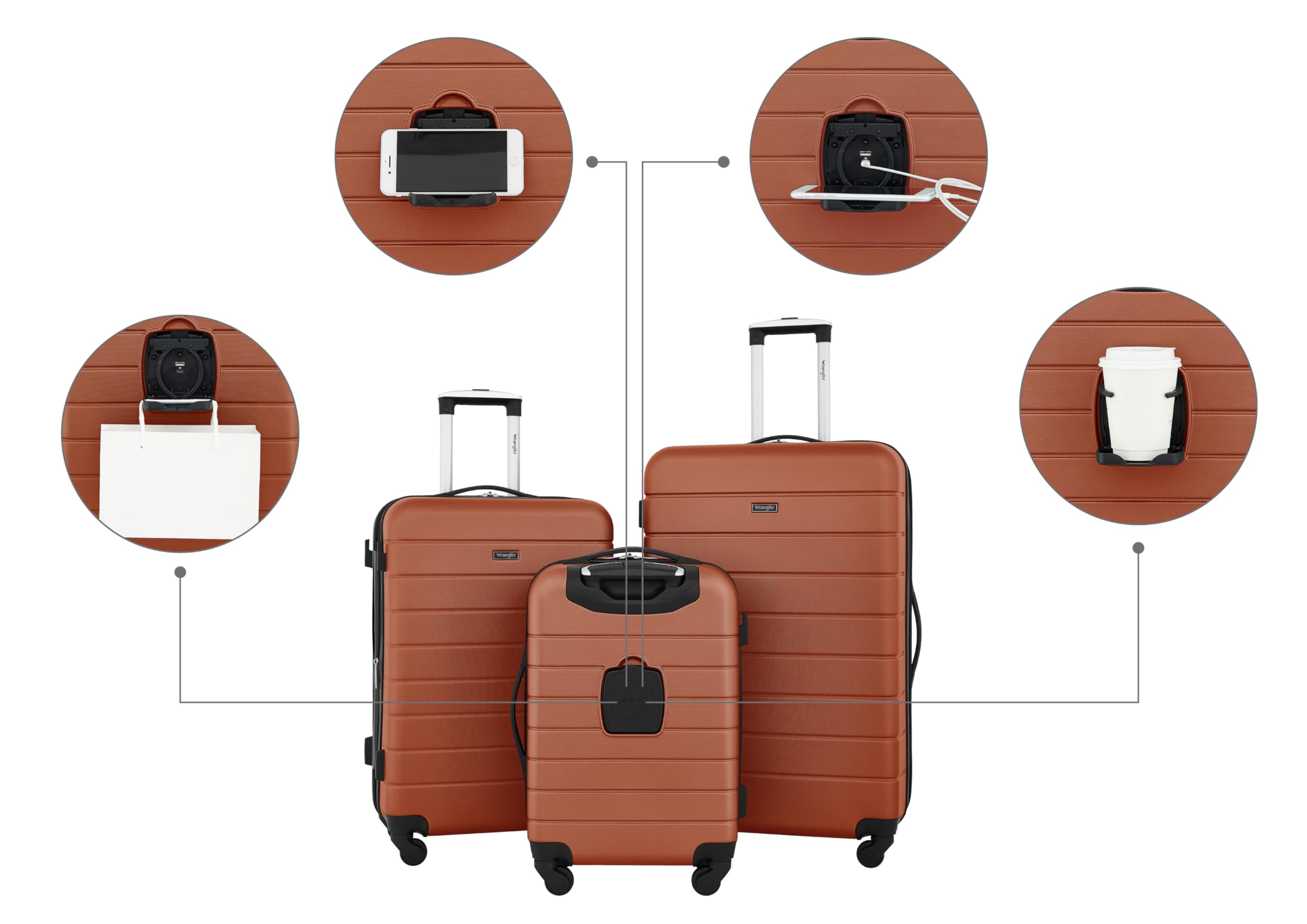 Wrangler Smart Set di bagagli con portabicchieri e porta USB