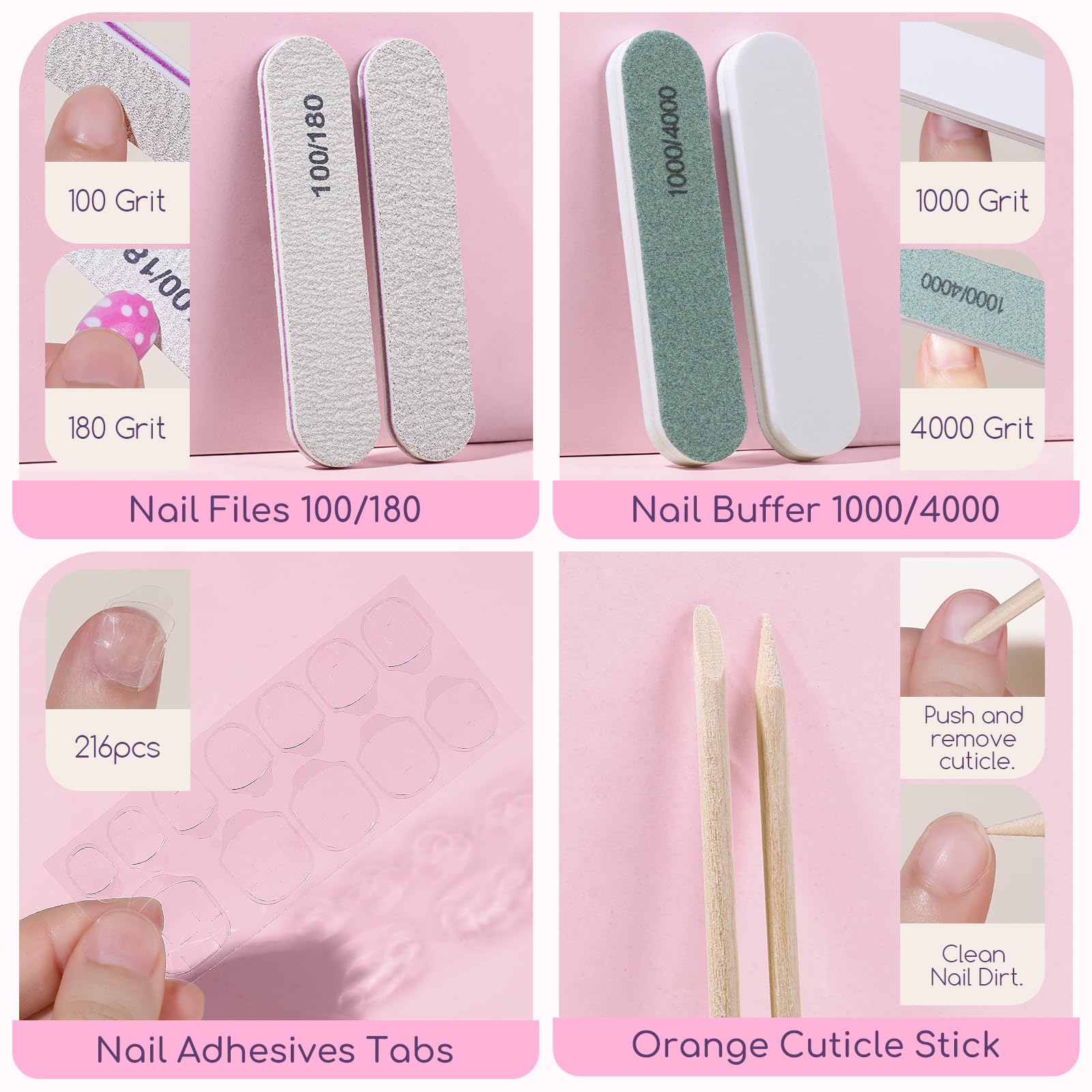 216 uñas postizas a presión para niñas, 9 colores, 12 tamaños, uñas postizas para niños, uñas postizas para niñas, uñas acrílicas cortas con pestañas adhesivas para uñas, lima de uñas 7