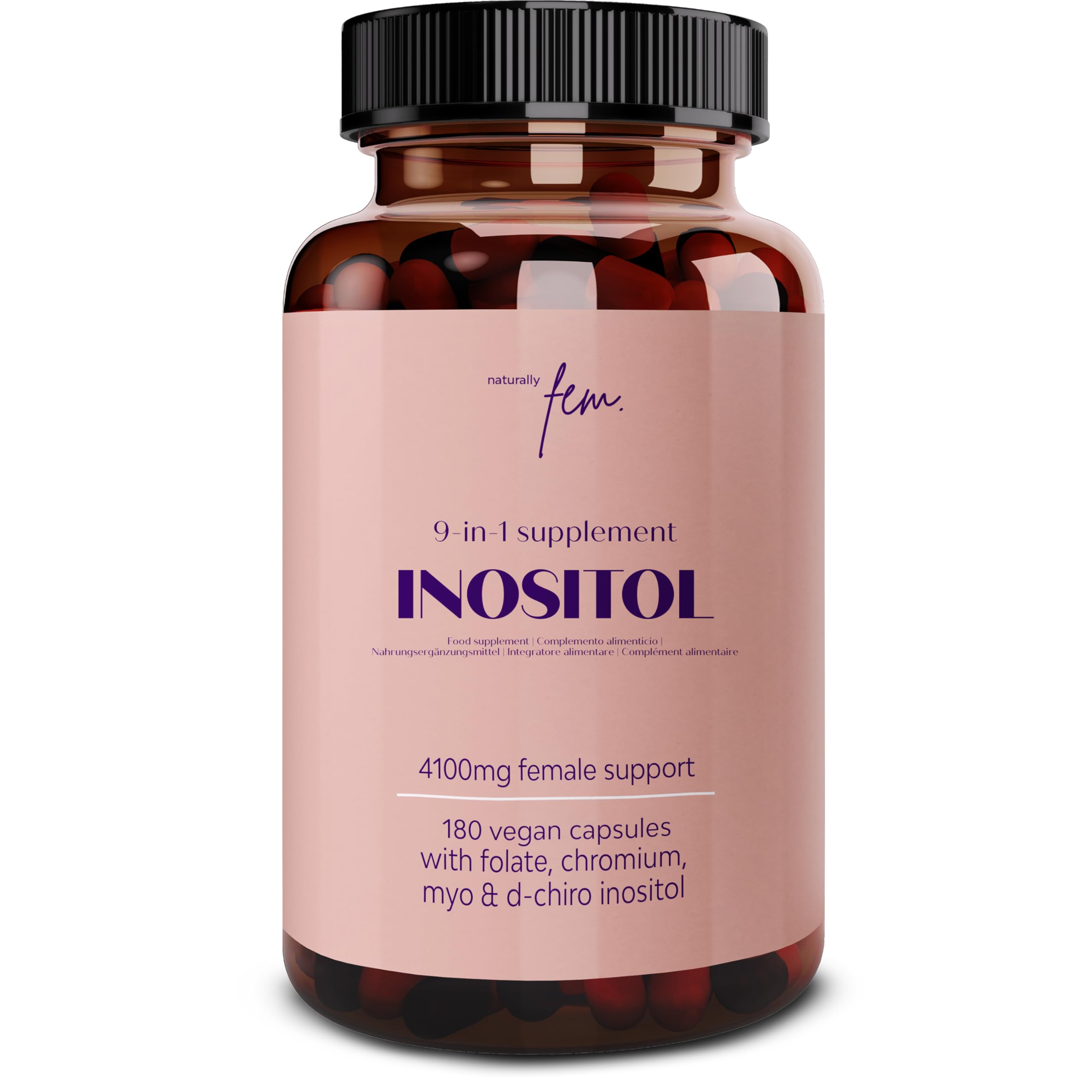 Inositol Myo & D-Chiro 4100MG Vegan Capsules, Metabolic Function, Hormonal Balance and Psychological Function, 9-in-1 Inositol, Folate 5-MTHF, Chromium, Zinc, VIT B6, B12 & D3