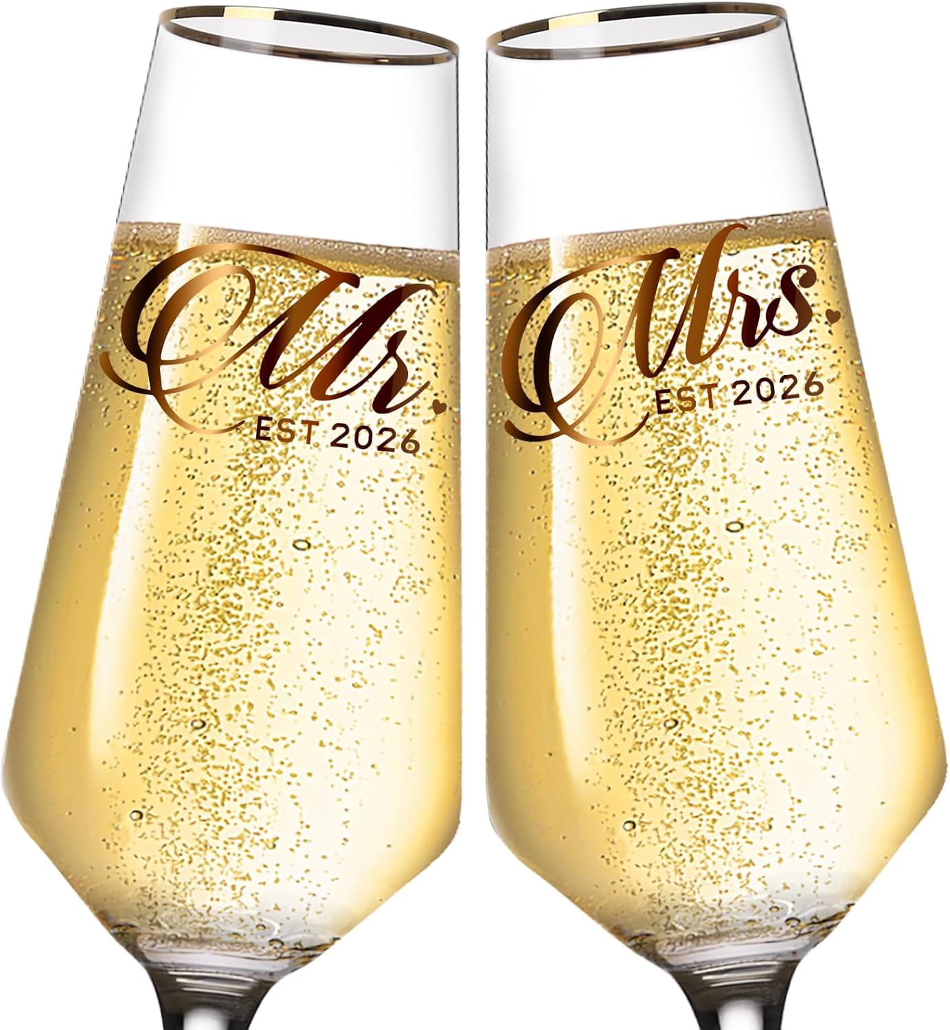 Mr and Mrs Champagne Glasses Set of 2, Long Stem Wedding Champagne Flutes 2026, Bri...