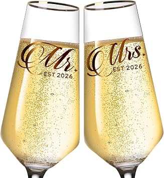 comfit Mr and Mrs Champagne Glasses Set of 2, Long Stem Wedding Champagne Flutes 2026, Bridal Shower Gifts,Engagement Gifts for Couples, Newlyweds, 8.5oz