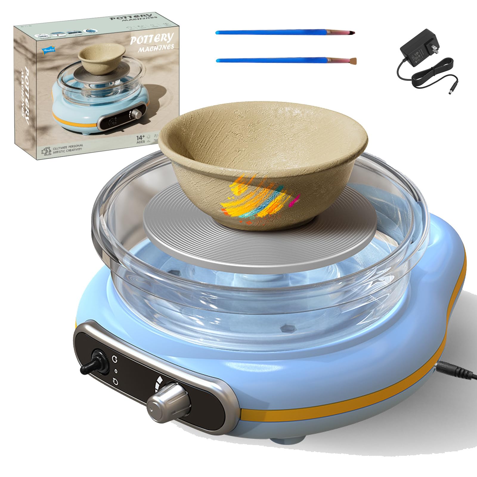 Mini Töpferscheibe Set 12cm Drehteller mit Zwei-Wege-Rotation & Einstellbarer Geschwindigkeit,Elektrische Töpferscheibe für Anfänger (Kinder & Erwachsene),Inkl.Bastelset für DIY für Keramik zu Hause