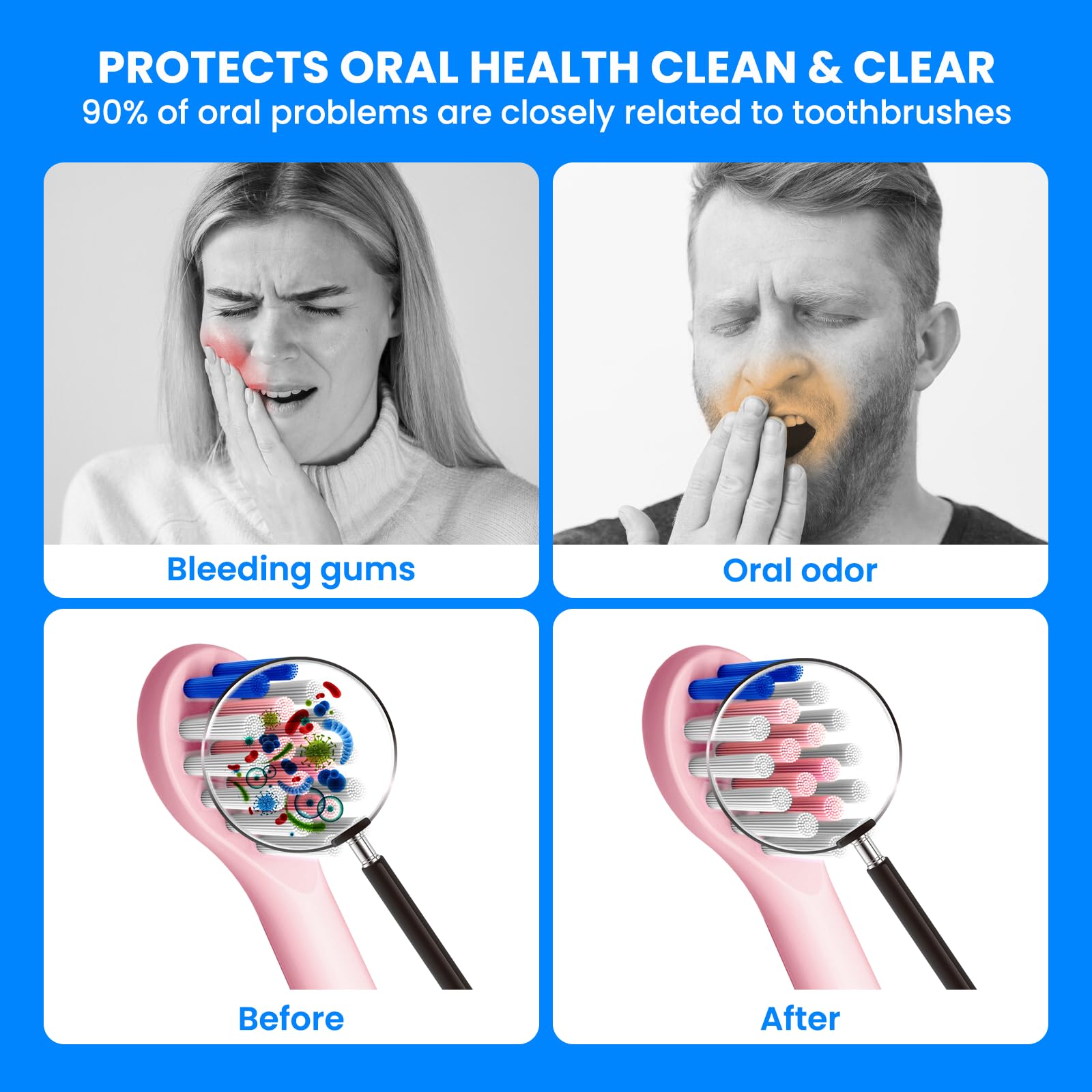 Funda limpiadora de cepillos de dientes – Fundas para cepillos de dientes con soporte – Funda recargable y portátil para limpieza de cepillos de dientes – Se adapta a cualquier cabezal de