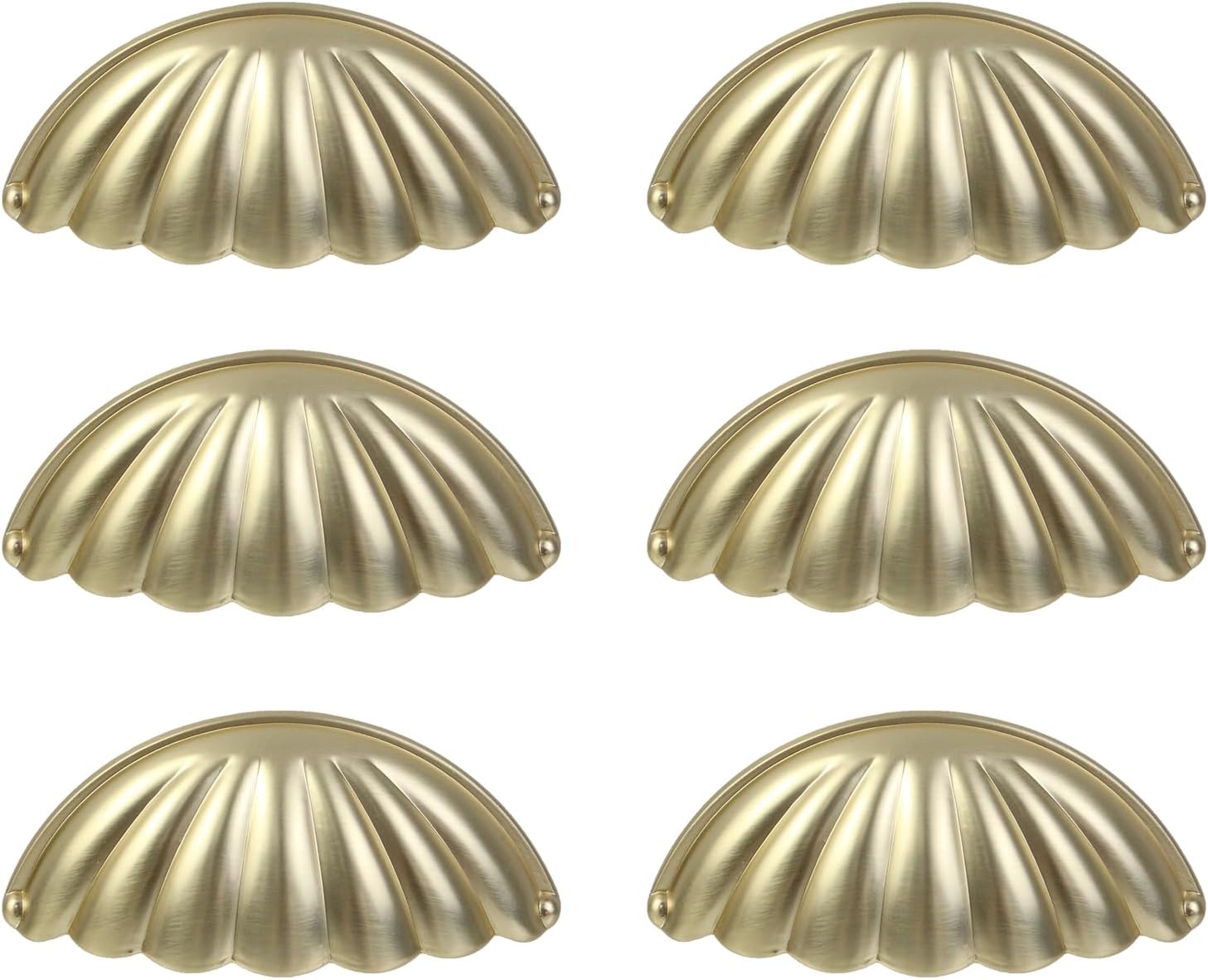 MY MIRONEY 6PCS Zinc Alloy Drawer Cup Pulls Hardware Shell Shape Cup Handles Vintage Cabinet Handles for Dresser Cupboard with Screws, 2.52" Hole Centers, Gold