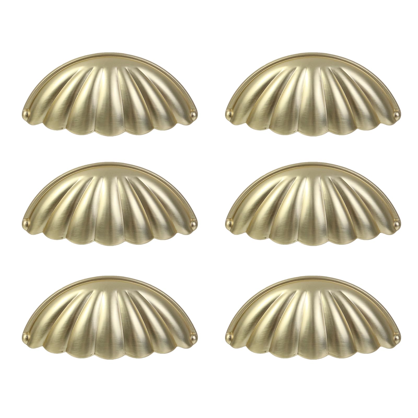 MY MIRONEY 6PCS Zinc Alloy Drawer Cup Pulls Hardware Shell Shape Cup Handles Vintage Cabinet Handles for Dresser Cupboard with Screws, 2.52" Hole Centers, Gold