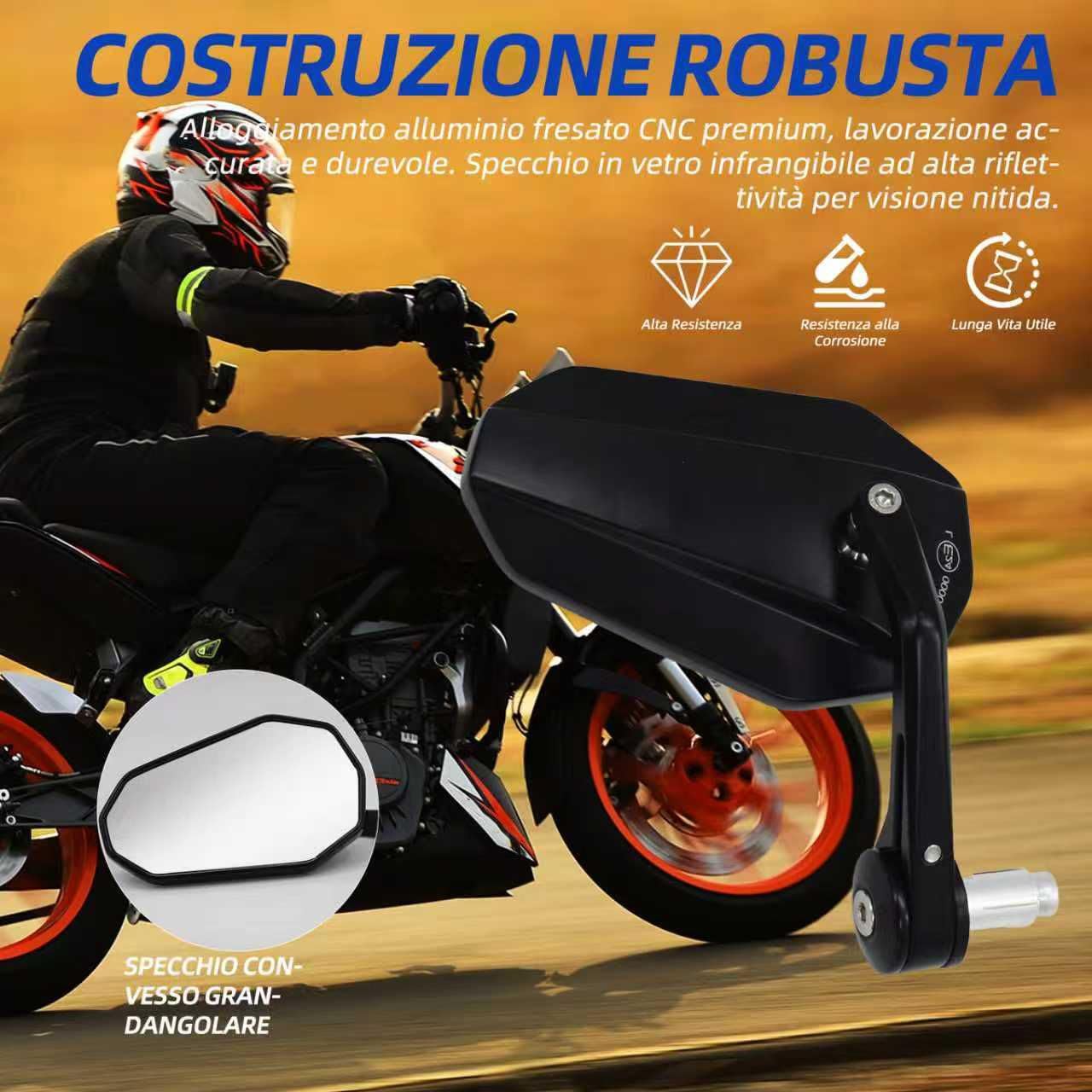 Specchietto retrovisore per moto ANEELV, girevole a 360°, certificato E, in lega di alluminio lavorata a CNC, set di specchietti retrovisori universali (uno sinistro e uno destro, confezione da due)