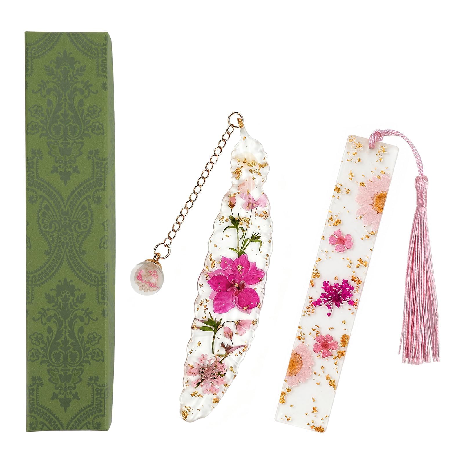 2 Pcs Acrylic Bookmarks with Gift Box, Dried Flower Book Mark Set for Women