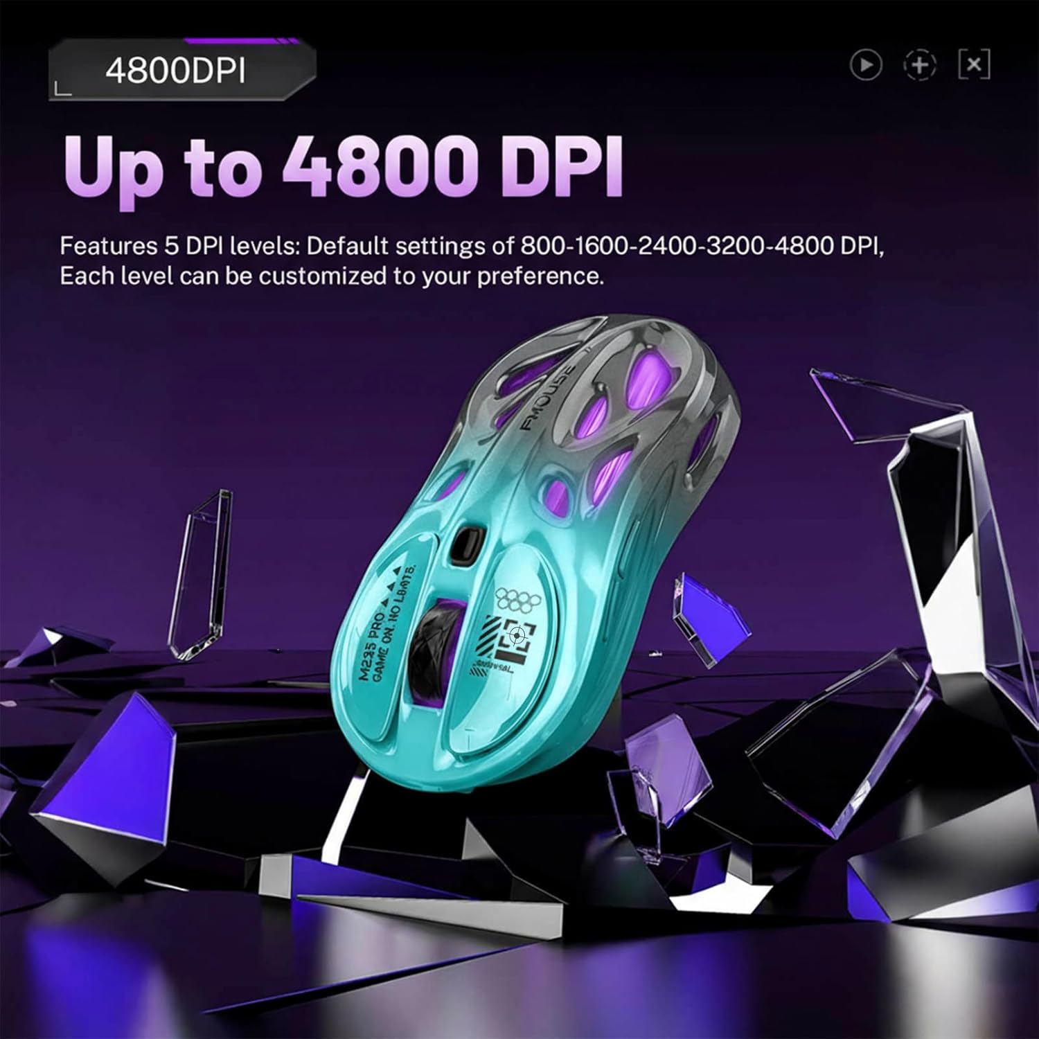 M235 Wireless Gaming Mouse, 65g Ultra-Lightweight, Hollowed-Out Sports Car Design, 4800 DPI, Tri-Mode (2.4G/BT/Wired), 8 Programmable Buttons, RGB Lighting, 1000Hz Polling Rate (Seafoam Gray)