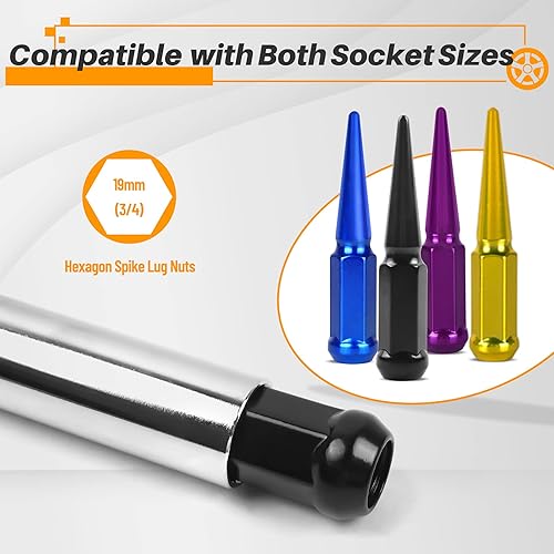 Miniatura 5 de MIKKUPPA Llave de enchufe de tuercas Spike - Enchufe sólido con hexagonal de 0.748 in, herramienta de repuesto universal para tuercas de llanta con